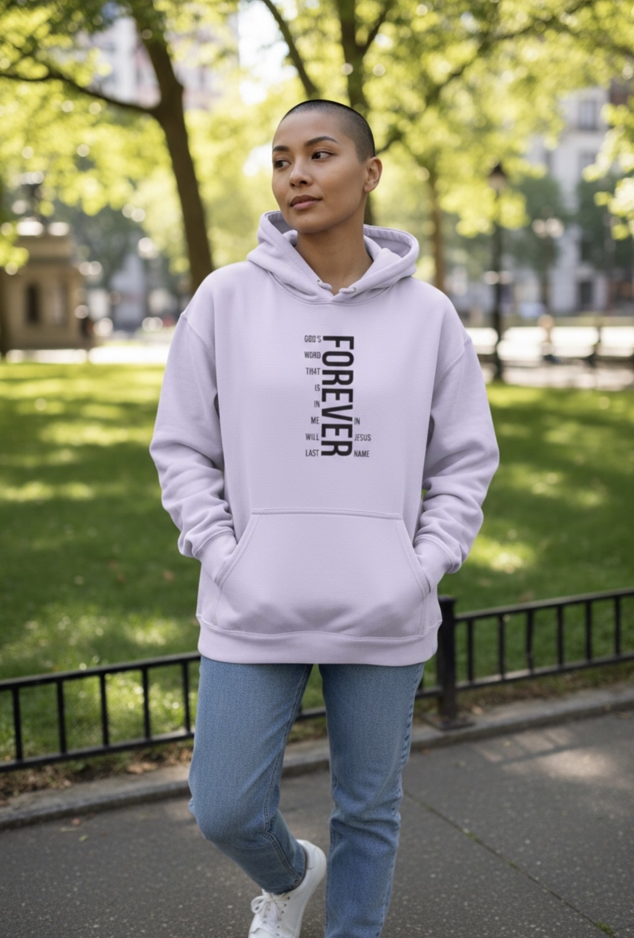 Forever Vertical Script Hoodie — Minimalist Monochrome Streetwear product thumbnail image Forever Vertical Script Hoodie — Minimalist Monochrome Streetwear product thumbnail image