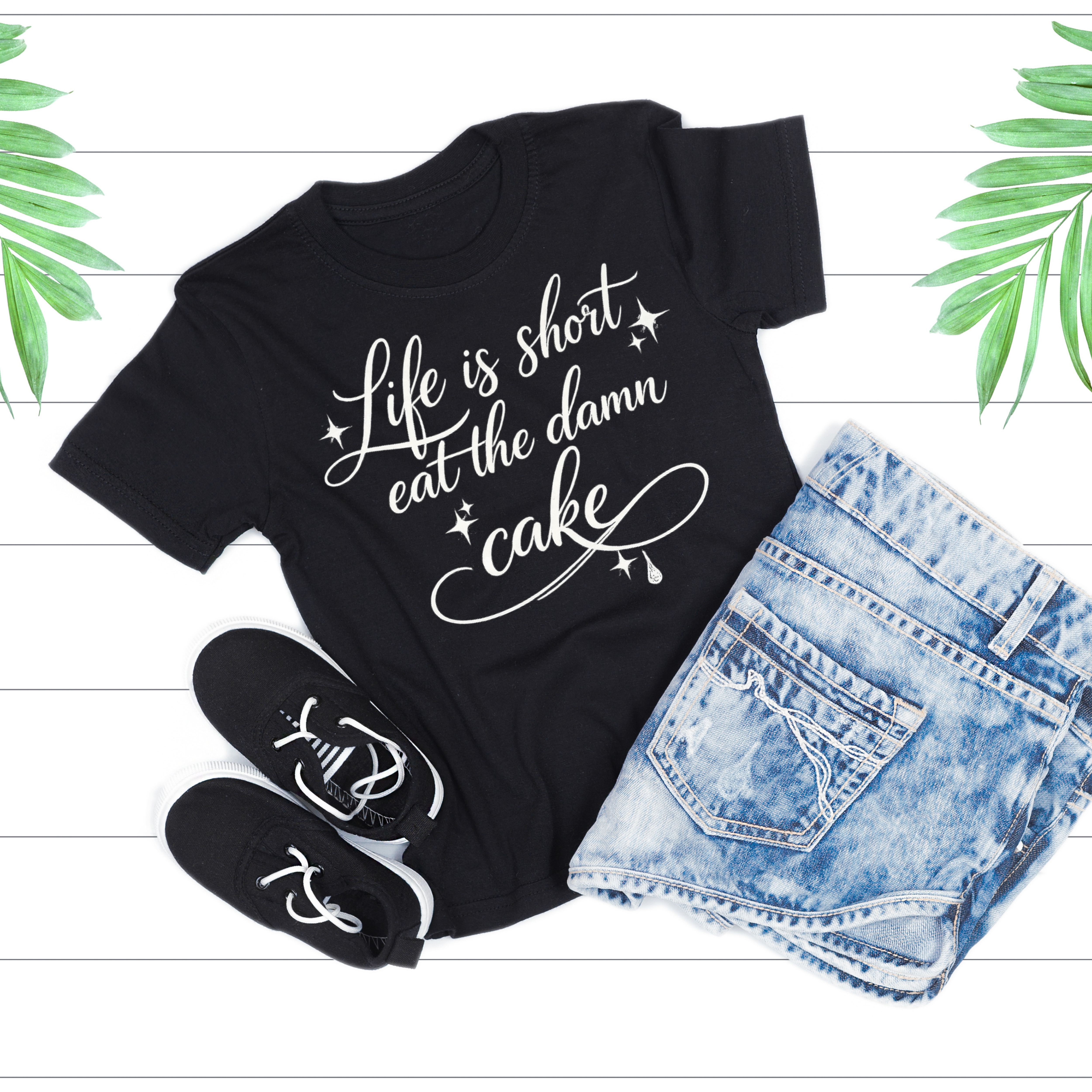 "Life Is Short, Eat the Damn Cake" Script Graphic Short Sleeve T-Shirt product thumbnail image