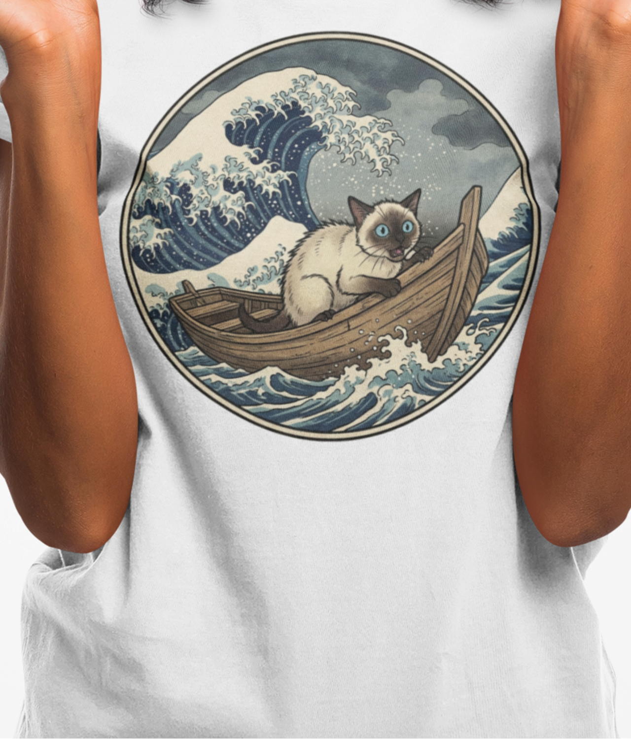 Great Wave off Kanagawa - Siamese Cat in Boat Comfort Colors Unisex T-Shirt | Ukiyo-e Wave Graphic Tee product thumbnail image Great Wave off Kanagawa - Siamese Cat in Boat Comfort Colors Unisex T-Shirt | Ukiyo-e Wave Graphic Tee product thumbnail image