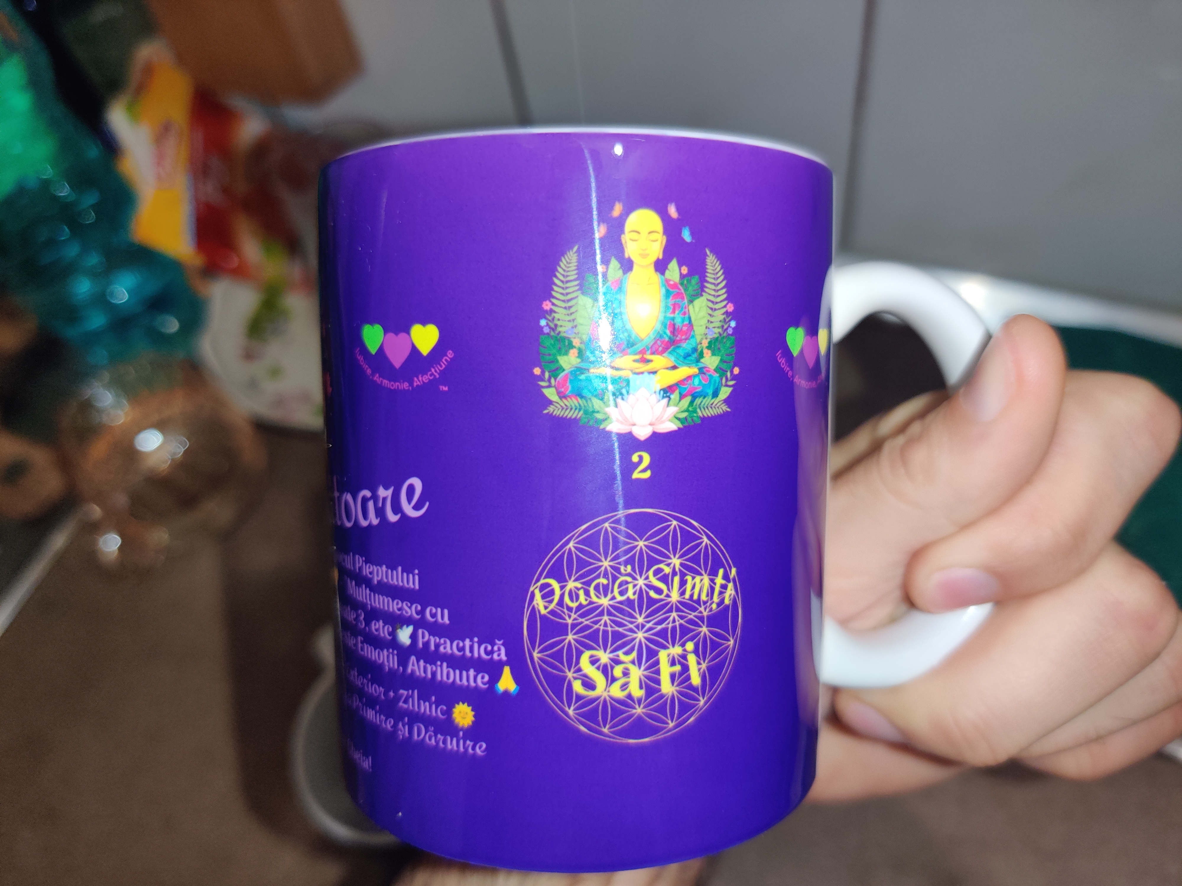 Gratefulness (First Version), Flower of Life, Purple Edition Mug | Gratitude Reminder | Ceramic 11oz, 15oz product thumbnail image Gratefulness (First Version), Flower of Life, Purple Edition Mug | Gratitude Reminder | Ceramic 11oz, 15oz product thumbnail image