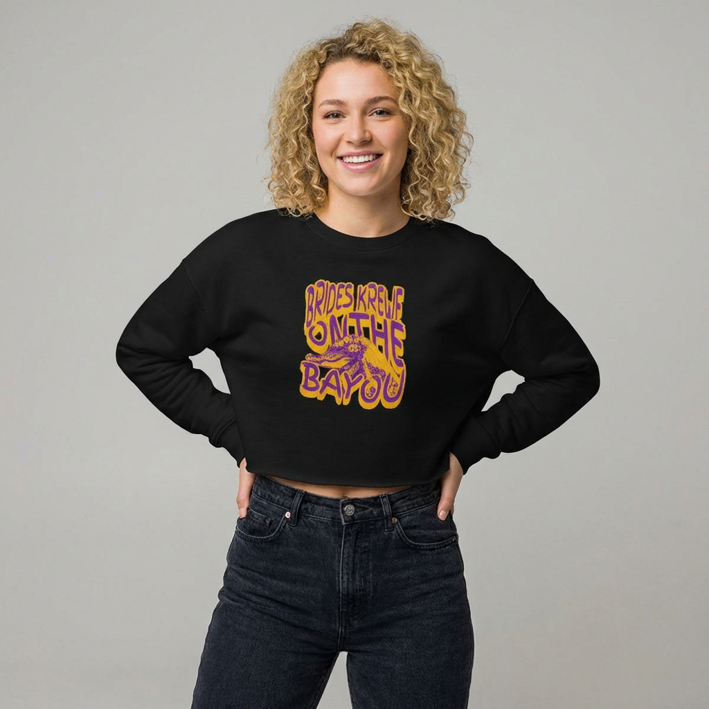 Brides Krewe on the Bayou Cropped Sweatshirt, Cajun Bachelorette Party Outfit, New Orleans Mardi Gras Bride Pullover, Bella Canvas 7503 product thumbnail image