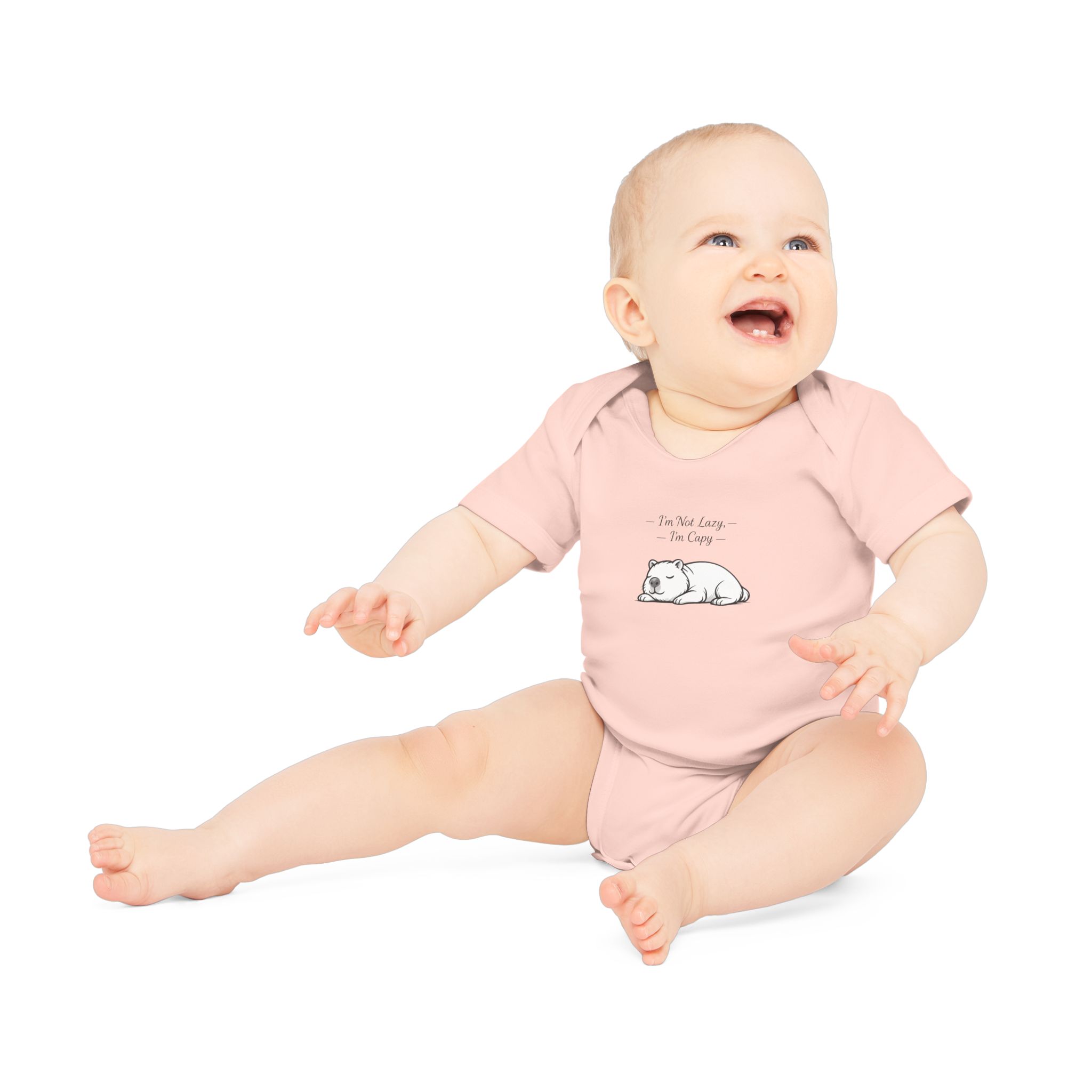 Baby Organic Short Sleeve Bodysuit – “I’m Not Lazy, I’m Capy” Cute Capybara Infant Onesie product thumbnail image