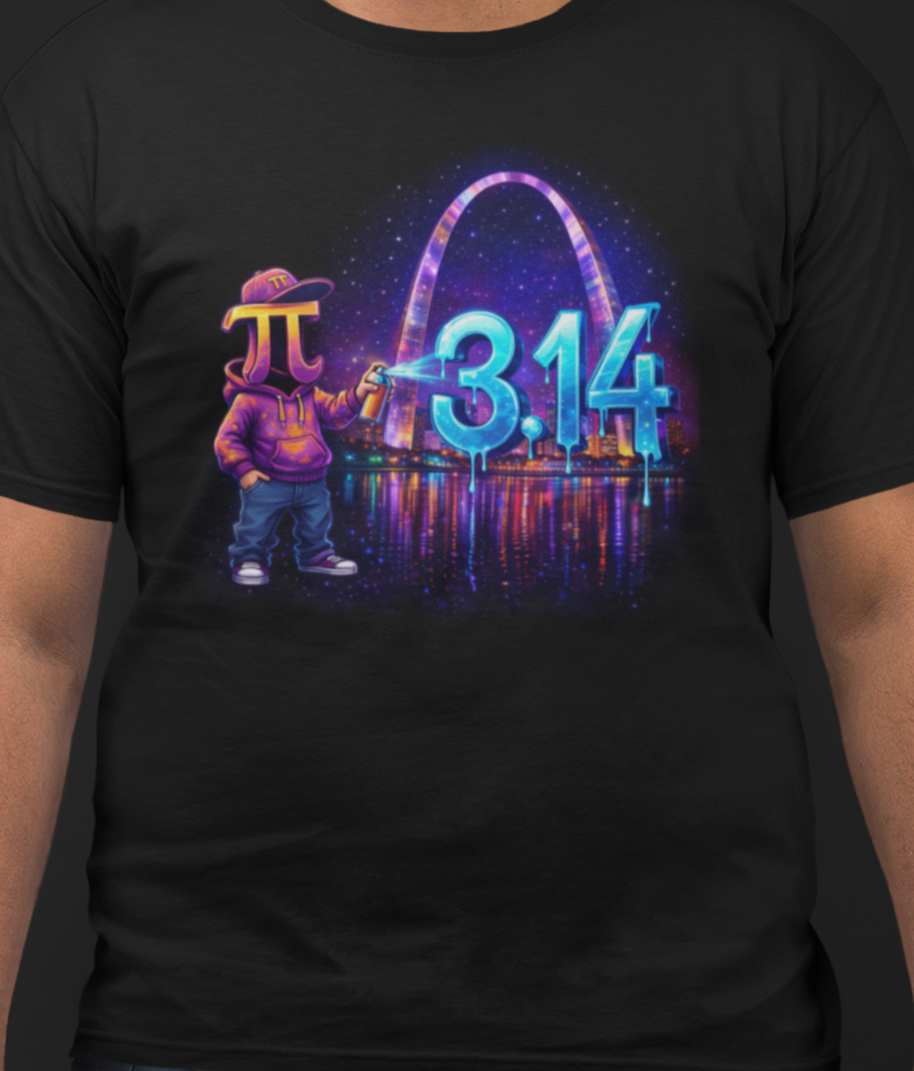Pi Day is 314 Area Code Day in St. Louis Comfort Colors Unisex T-Shirt — Exclusive 3.14 Gateway Arch Neon Graffiti Style Design Graphic Tee product thumbnail image