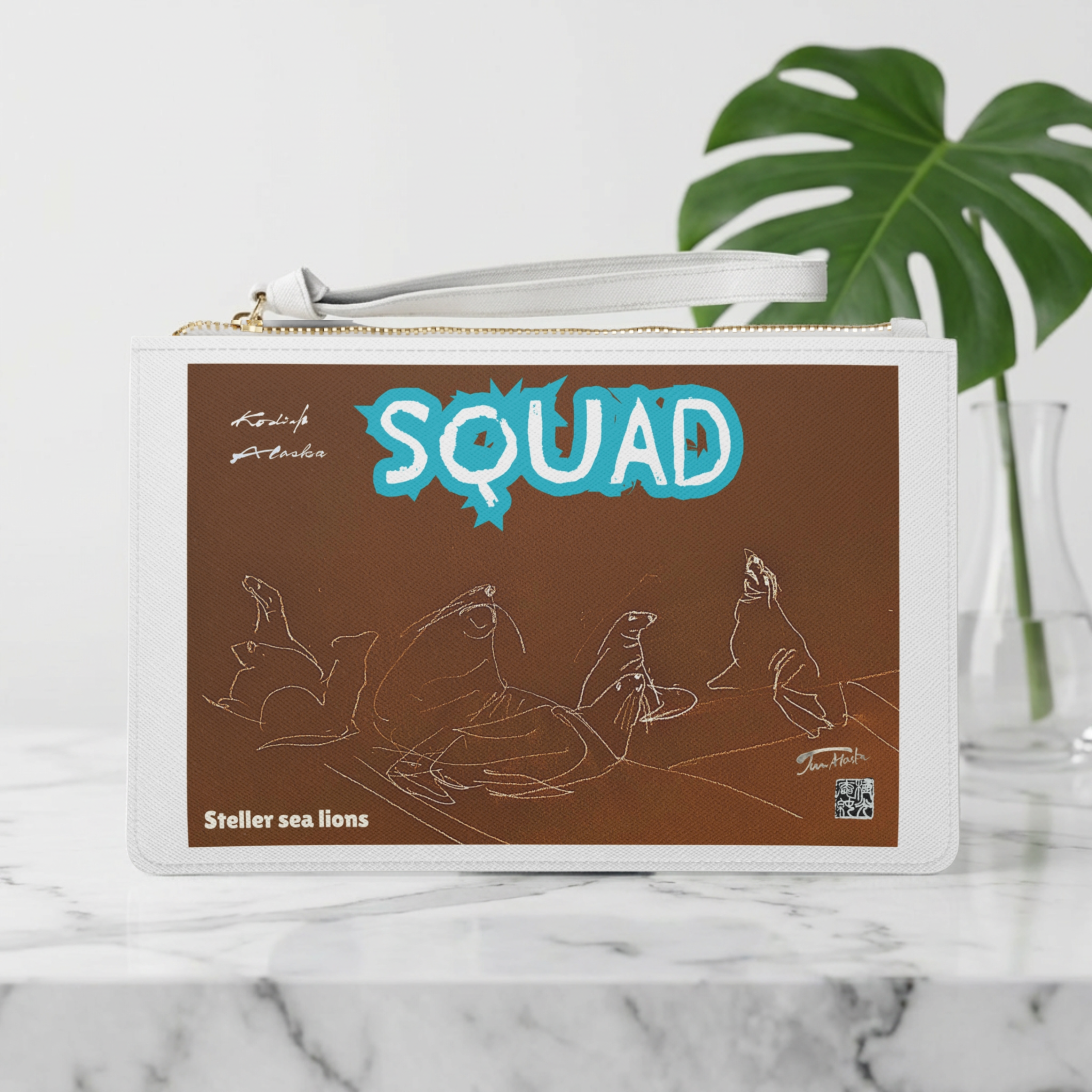Steller Sea Lion "SQUAD" Hand-Sketched Clutch Bag | Kodiak, Alaska Edition product thumbnail image