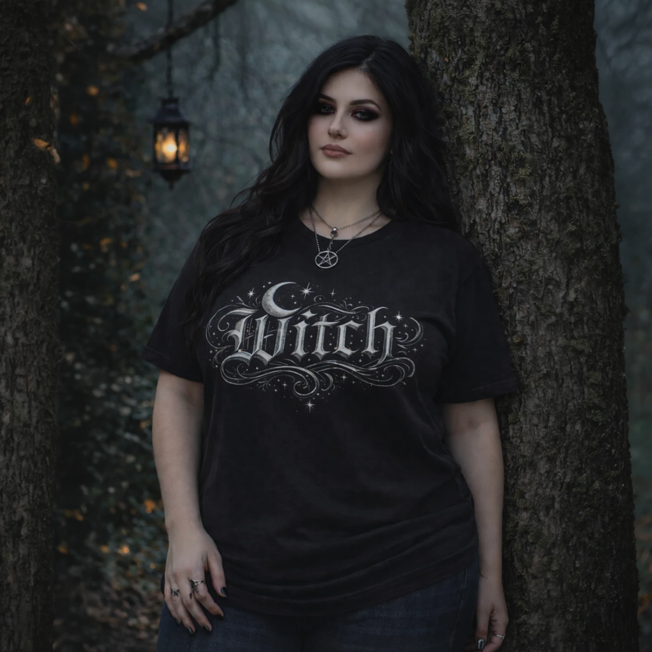 Witch lettering crescent moon T-shirt | Gothic occult celestial design product thumbnail image