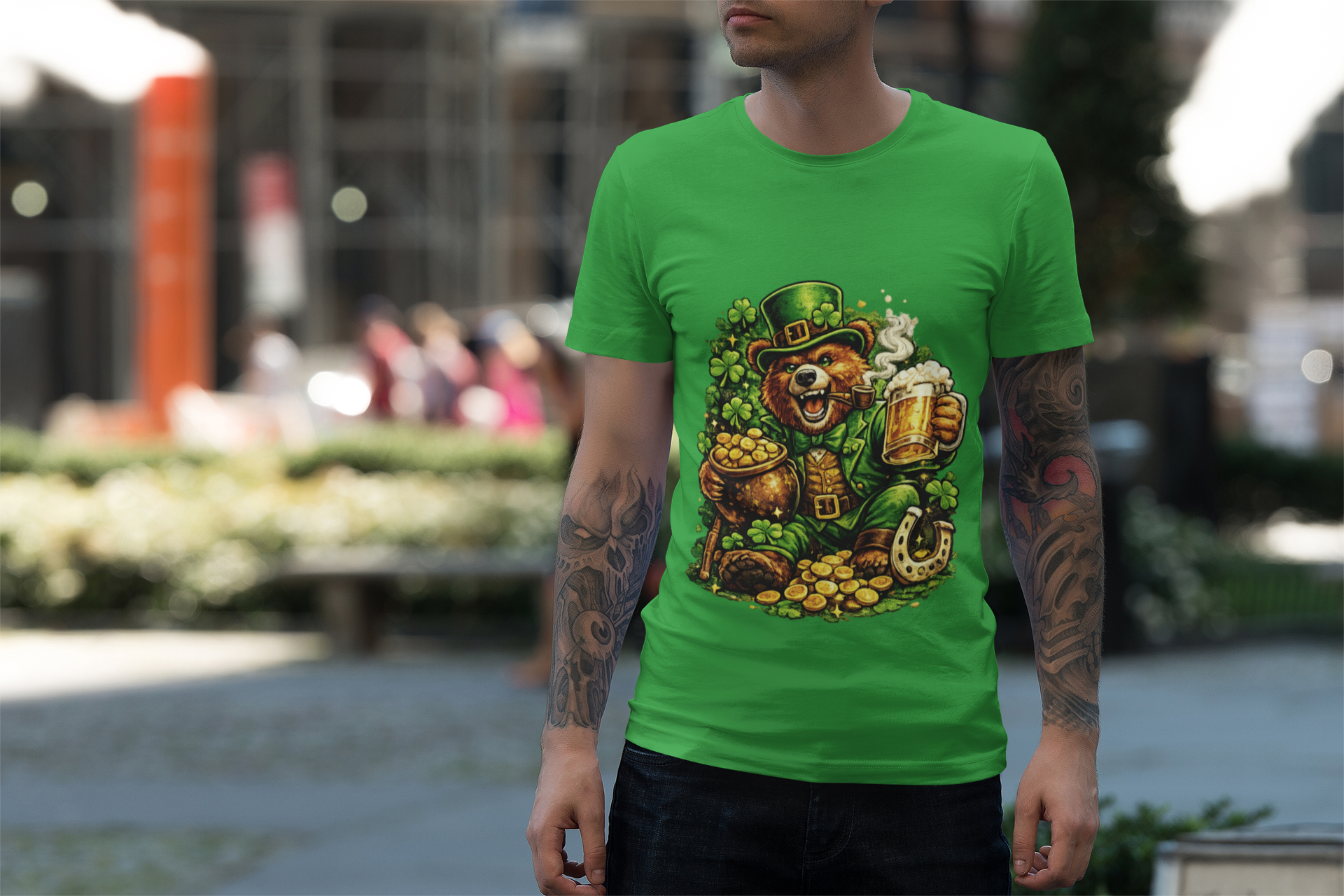 Unisex St. Patrick's Day Bear T-Shirt — Lucky Leprechaun with Beer & Gold product thumbnail image Unisex St. Patrick's Day Bear T-Shirt — Lucky Leprechaun with Beer & Gold product thumbnail image