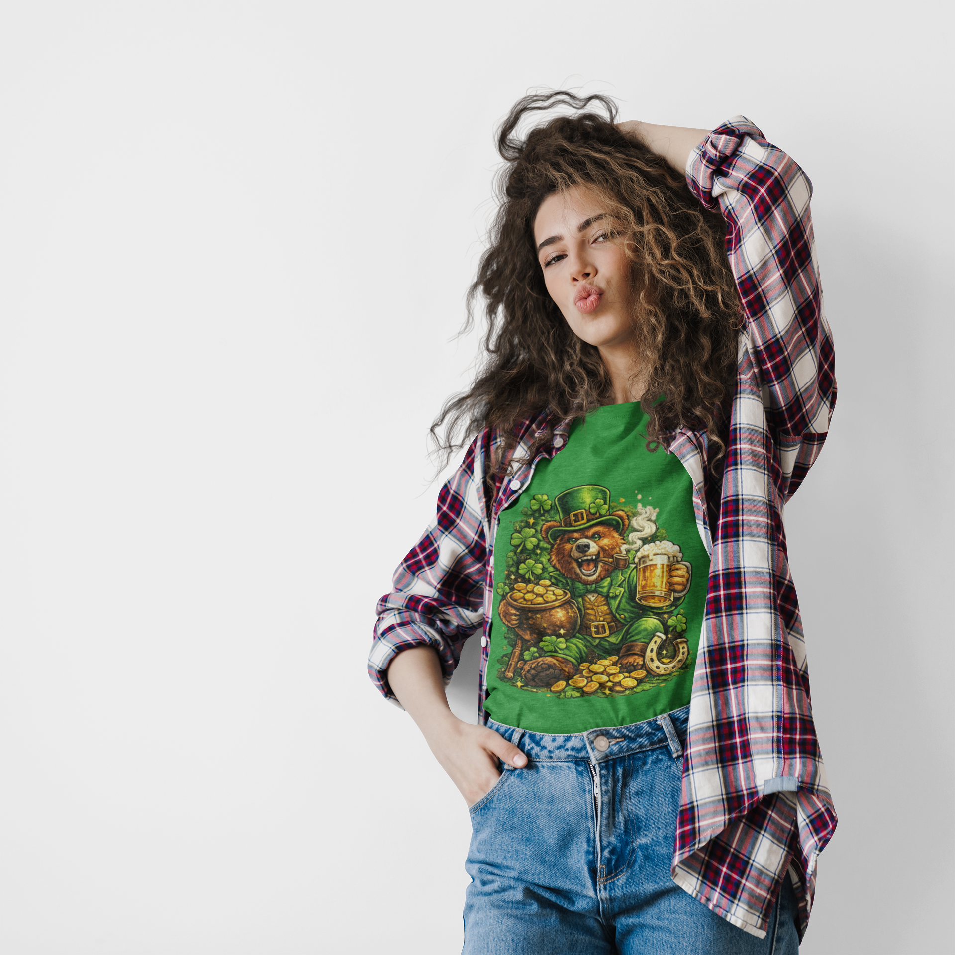 Unisex St. Patrick's Day Bear T-Shirt — Lucky Leprechaun with Beer &amp; Gold product thumbnail image