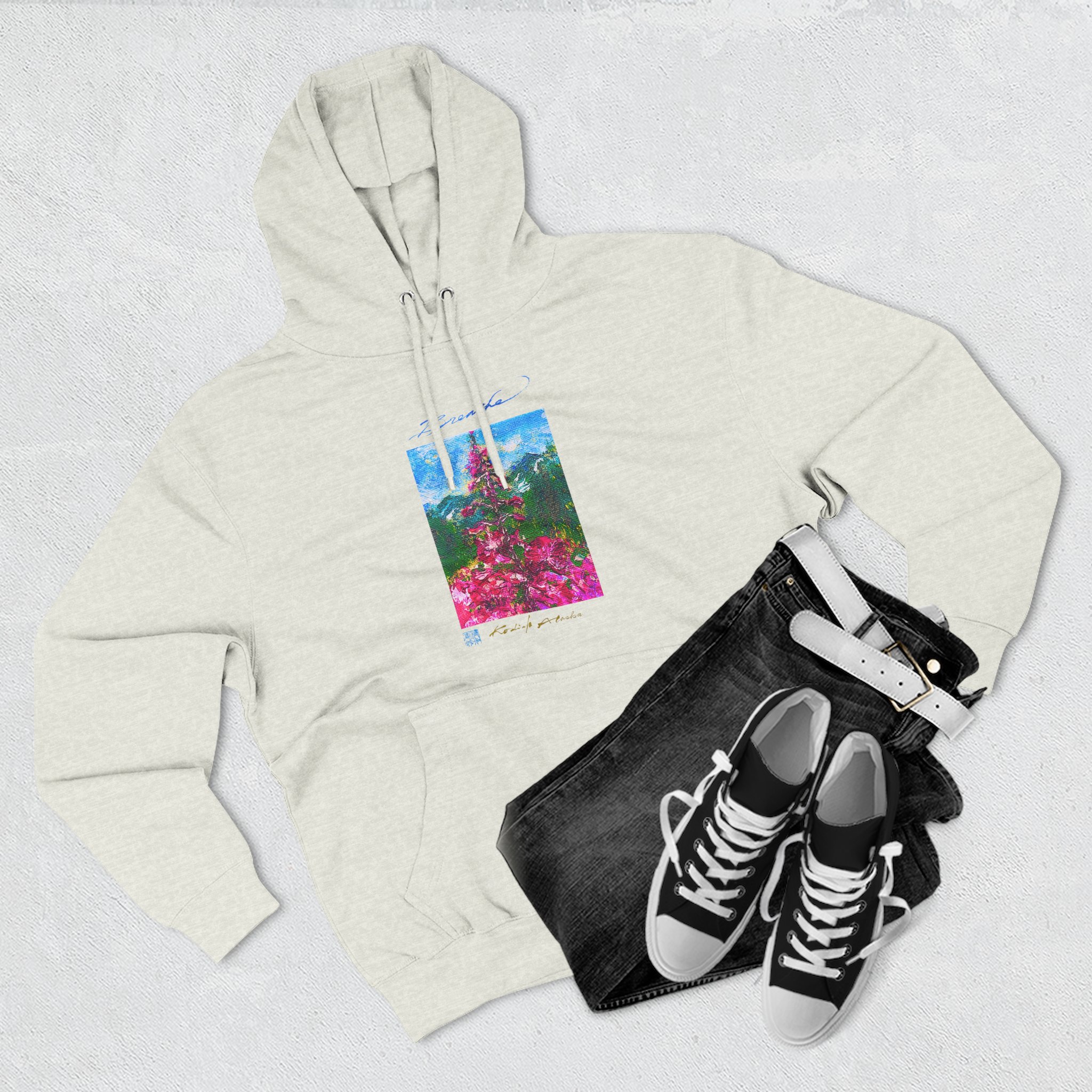 Breathe Kodiak Alaska Canvas Art Hoodie — Three-Panel Fleece Hoodie