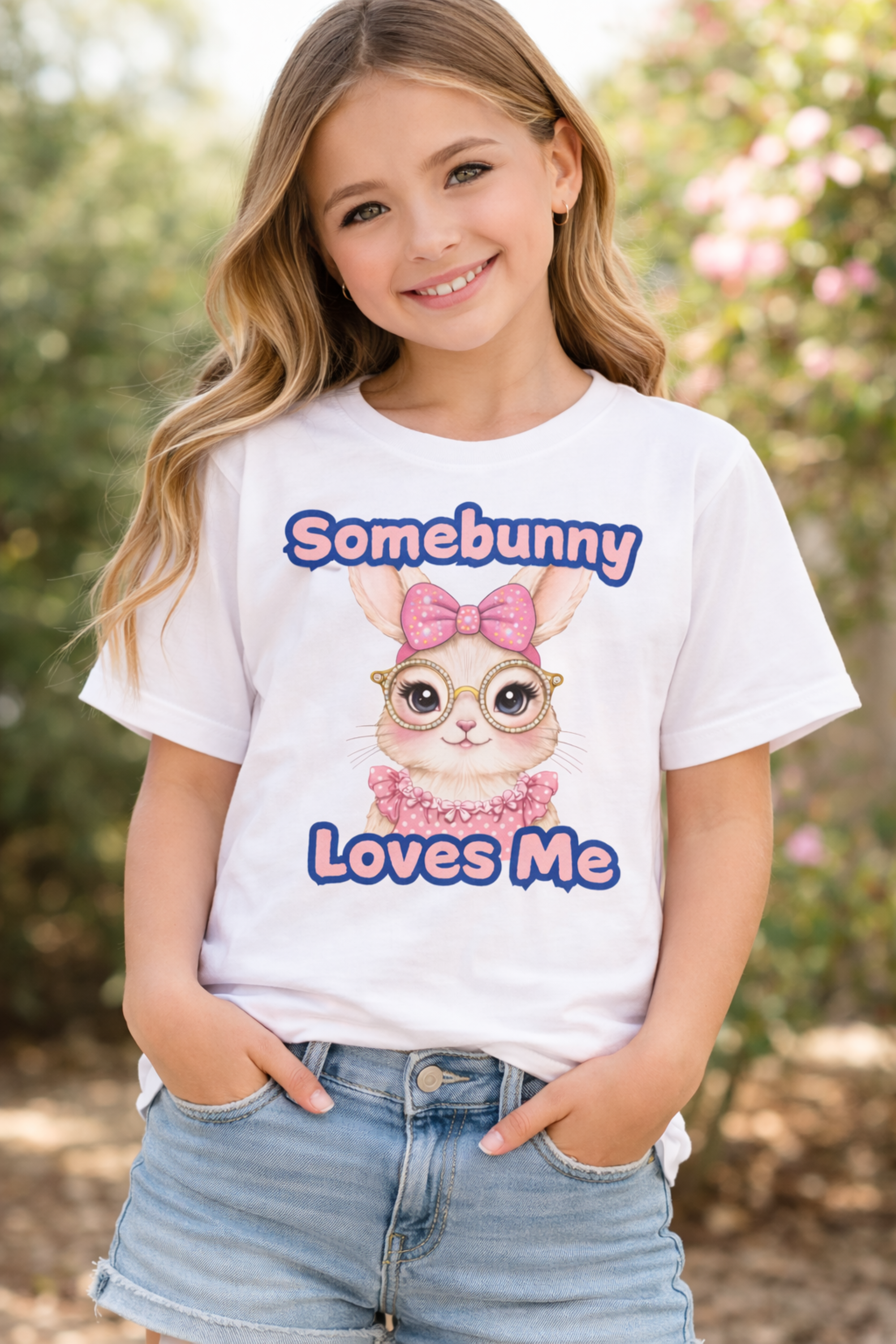 Somebunny Loves Me Girls Easter Shirt, Cute Bunny Glasses Tee, Kids Spring Outfit, Easter Bunny Shirt for Girls