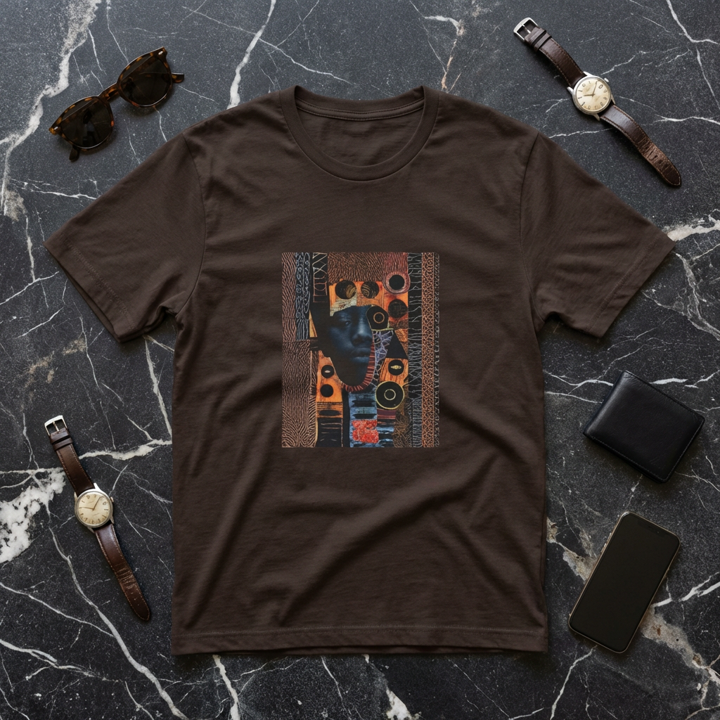 Abstract Afrocentric Portrait T‑Shirt — Geometric Tribal Art Tee