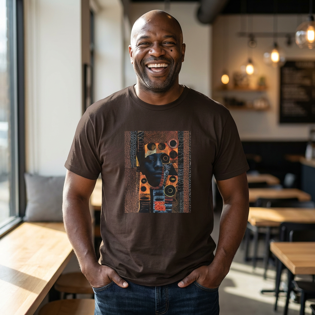 Abstract Afrocentric Portrait T‑Shirt — Geometric Tribal Art Tee product thumbnail image Abstract Afrocentric Portrait T‑Shirt — Geometric Tribal Art Tee product thumbnail image