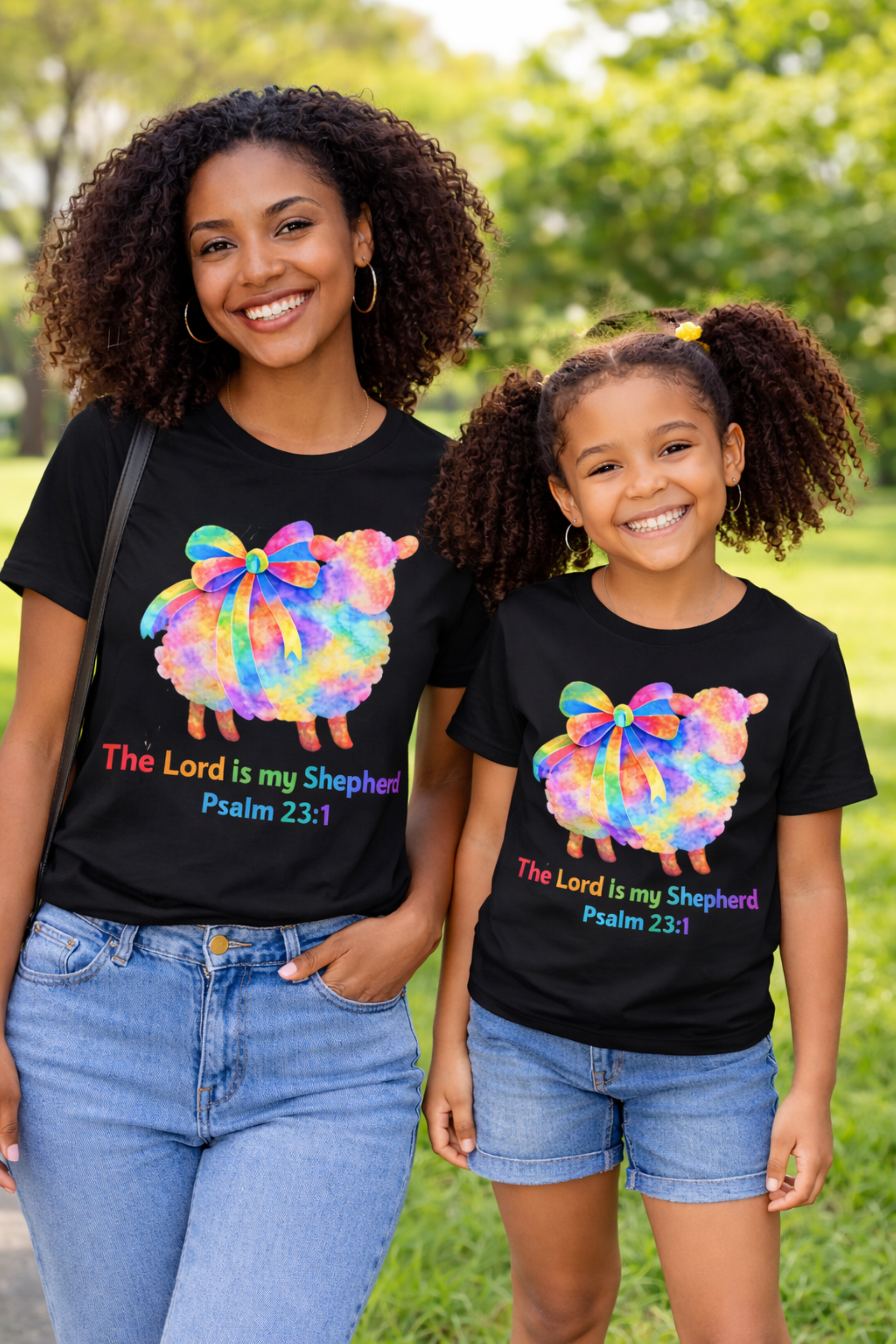 Adult Sheep T-Shirt — "The Lord is my Shepherd" Colorful Watercolor Psalm 23 Unisex  Tee product thumbnail image