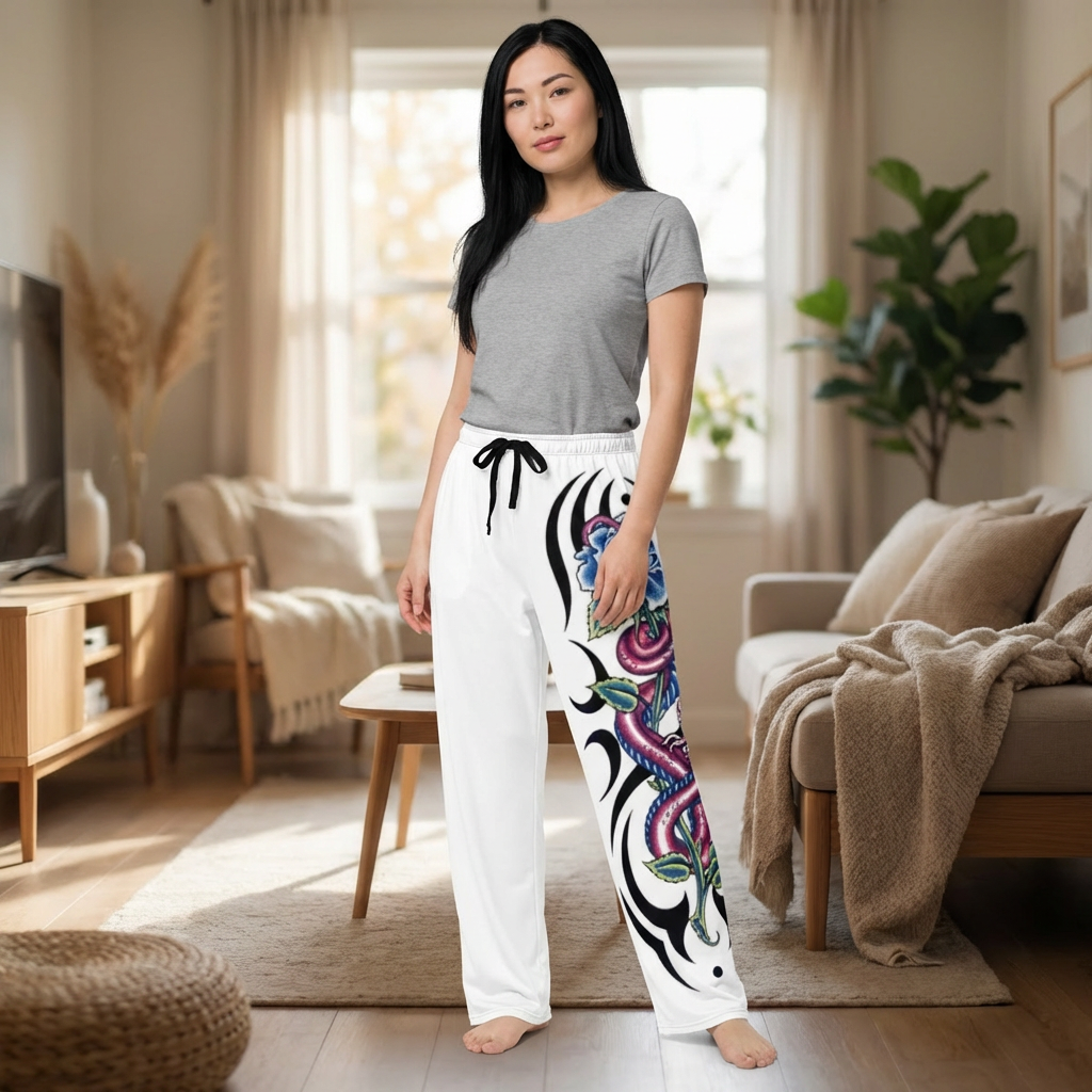 Floral Snake Tattoo Women's Pajama Pants — Cozy AOP Lounge Bottoms product thumbnail image Floral Snake Tattoo Women's Pajama Pants — Cozy AOP Lounge Bottoms product thumbnail image