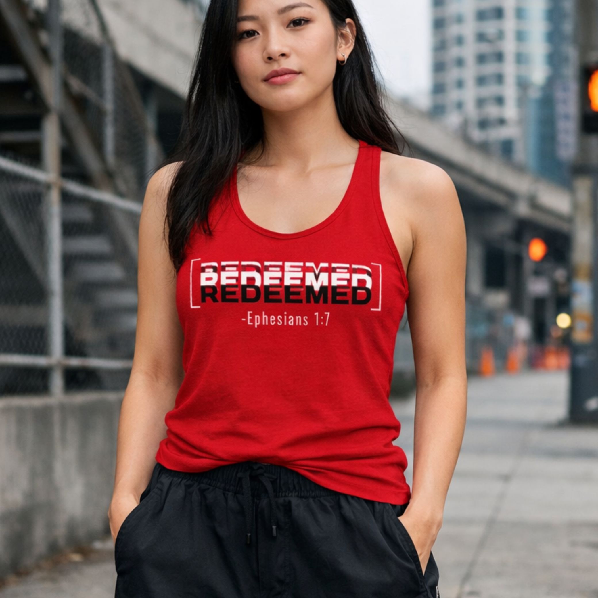 'Redeemed' Racerback Tank product thumbnail image 'Redeemed' Racerback Tank product thumbnail image