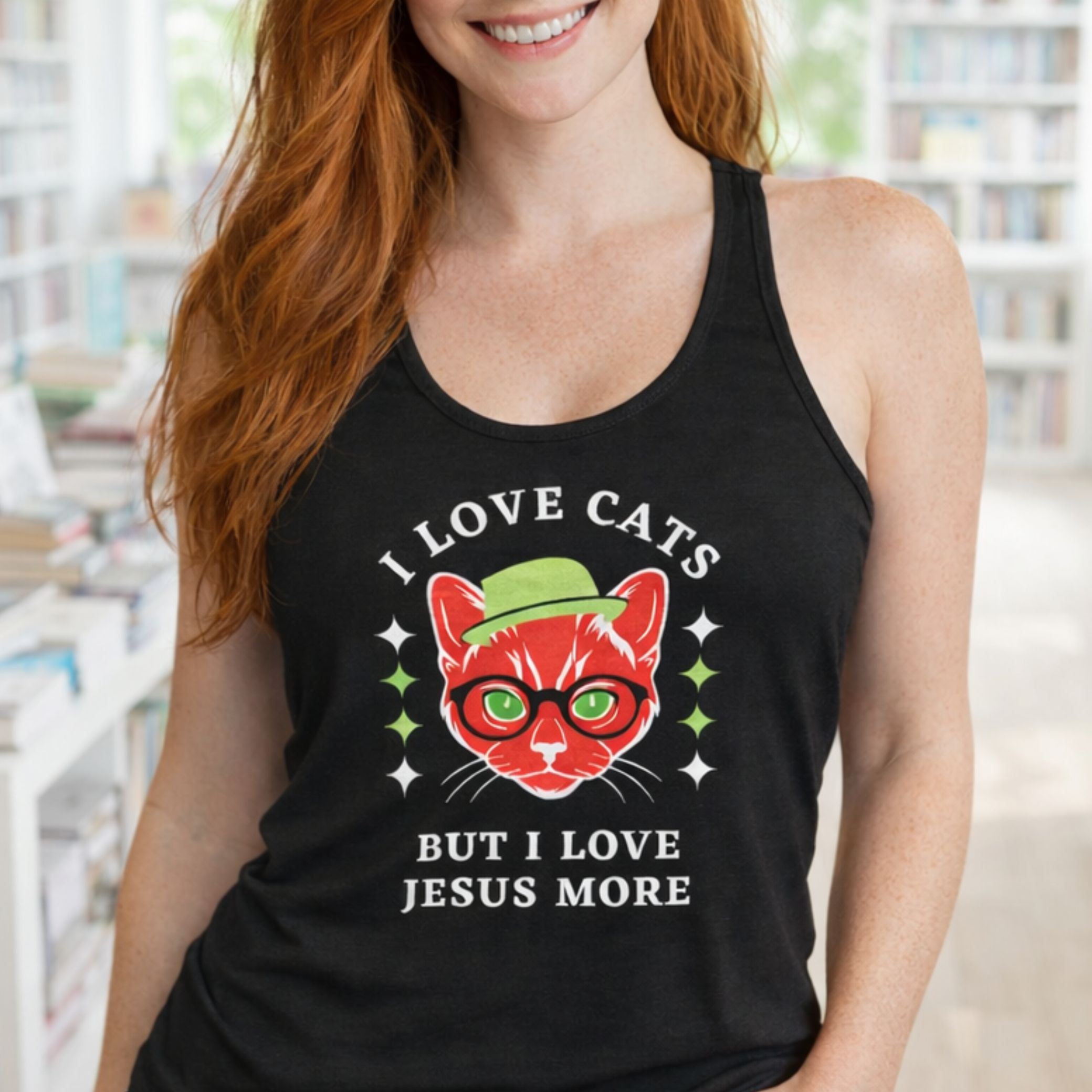 'Jesus Over Cats' Racerback Tank product thumbnail image