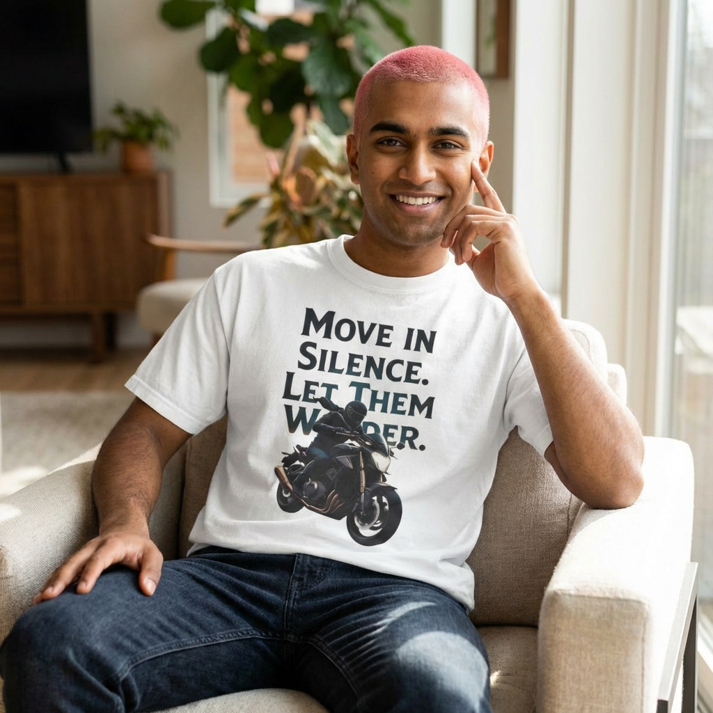 Motorcycle T‑Shirt — "Move in Silence, Let Them Wonder" Rider Tee product thumbnail image