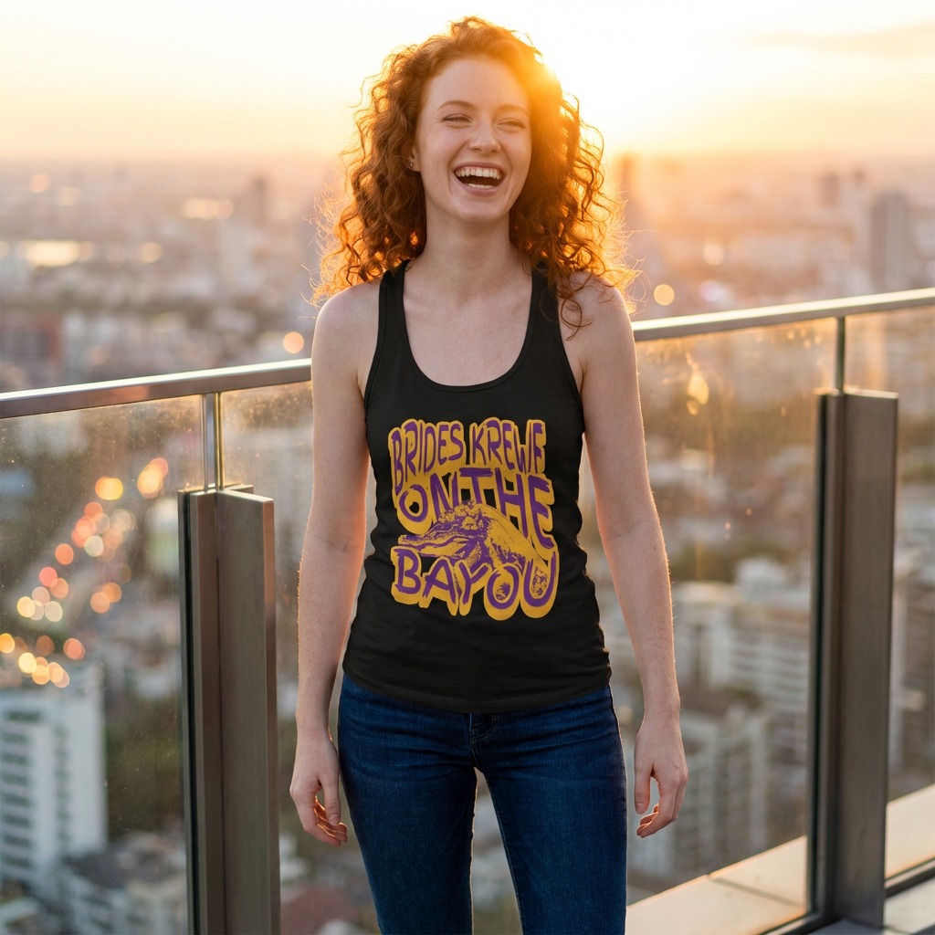Brides Krewe on the Bayou Racerback Tank Top, Cajun Bachelorette Outfit, Mardi Gras Bride Tank, New Orleans Bachelorette Shirt, Next Level 1533 product thumbnail image Brides Krewe on the Bayou Racerback Tank Top, Cajun Bachelorette Outfit, Mardi Gras Bride Tank, New Orleans Bachelorette Shirt, Next Level 1533 product thumbnail image