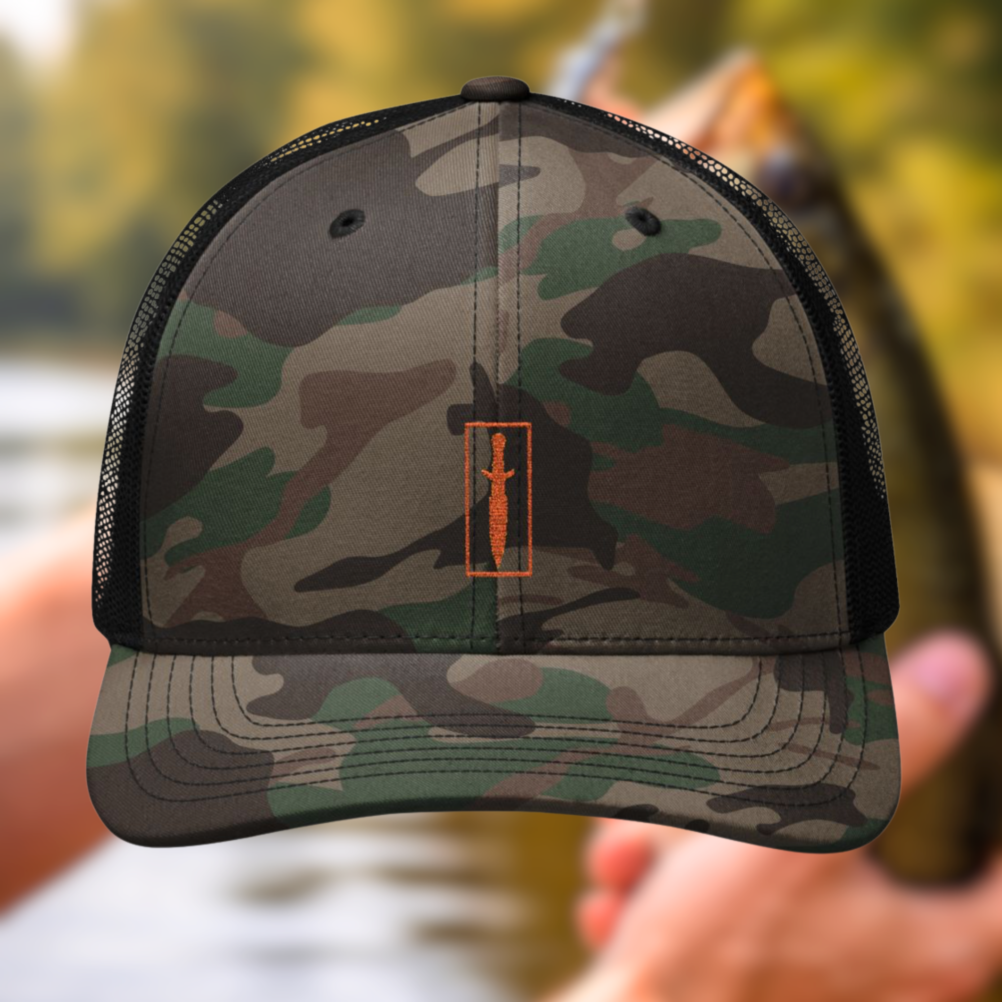 Camo Logo Trucker Hat | Outdoorsy Cap, Fishing Gear, Hunting Accessory, Stylish Headwear, Gift for Him product thumbnail image Camo Logo Trucker Hat | Outdoorsy Cap, Fishing Gear, Hunting Accessory, Stylish Headwear, Gift for Him product thumbnail image