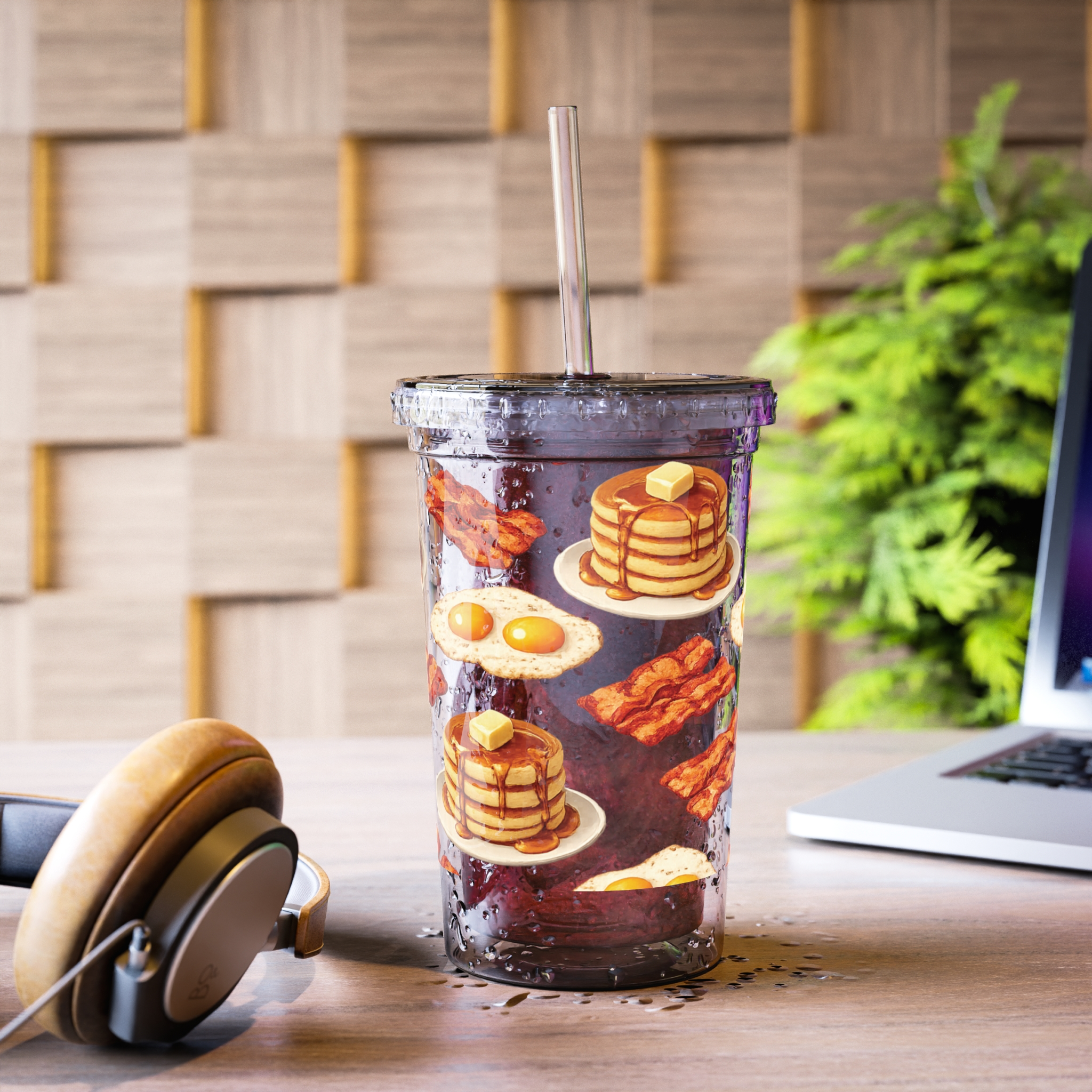 Breakfast Themed Acrylic Cup | Pancake Bacon Egg Design