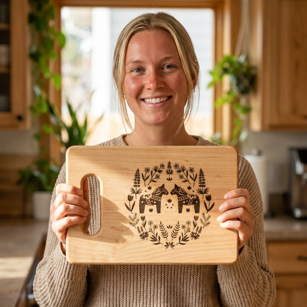 Copy of Engraved Dala Horse Wooden Cutting Board – Scandinavian Rustic Serving &amp; Cheese Board product thumbnail image