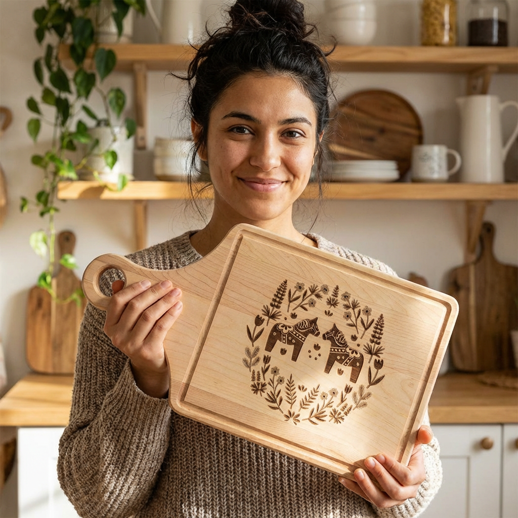 Engraved Dala Horse Wooden Cutting Board – Scandinavian Rustic Serving & Cheese Board product thumbnail image Engraved Dala Horse Wooden Cutting Board – Scandinavian Rustic Serving & Cheese Board product thumbnail image