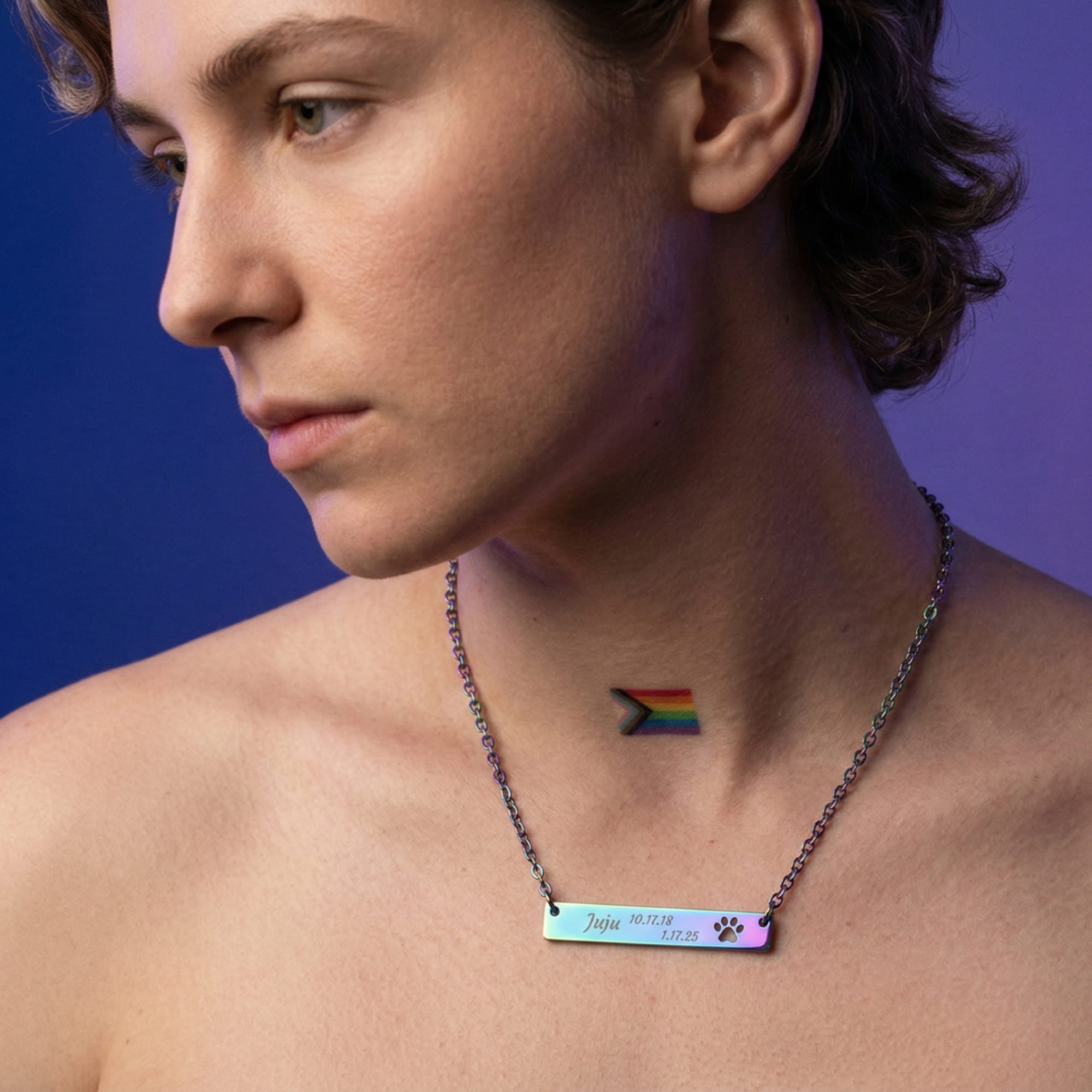 Custom Memorial Paw Print Bar Necklace - Queer Pet Mom (316L 12K Gold) product thumbnail image Custom Memorial Paw Print Bar Necklace - Queer Pet Mom (316L 12K Gold) product thumbnail image