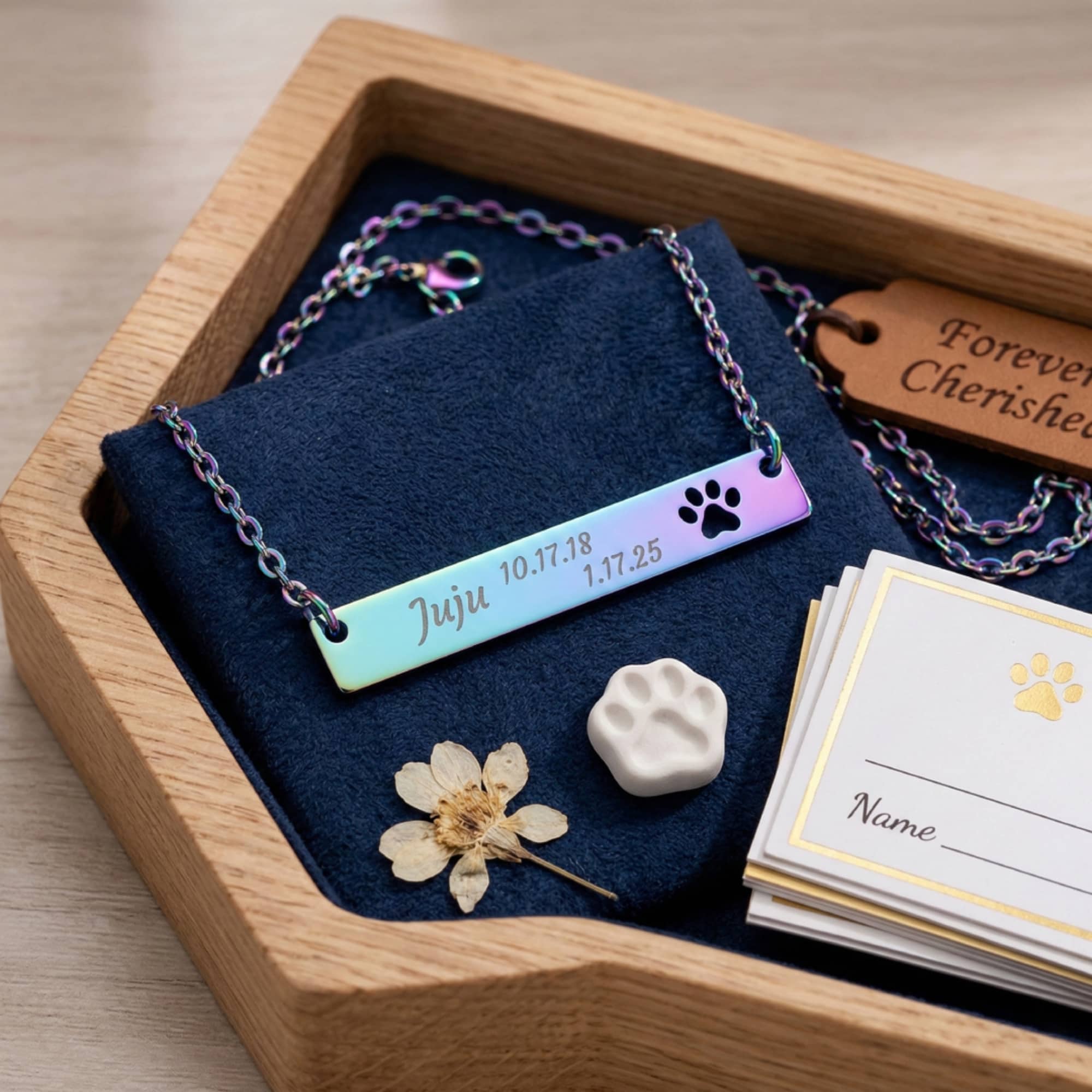 Custom Memorial Paw Print Bar Necklace - Queer Pet Mom (316L 12K Gold)  product thumbnail image