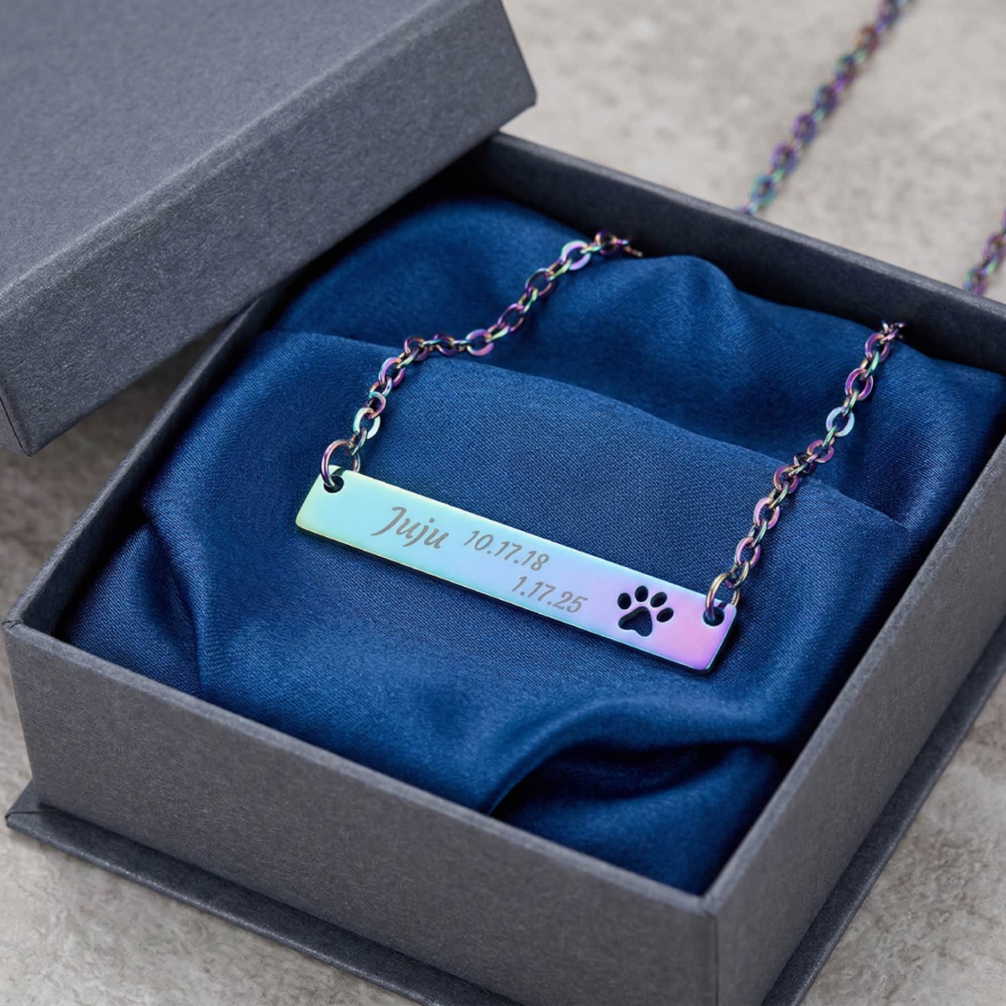 Custom Memorial Paw Print Bar Necklace - Queer Pet Mom (316L 12K Gold)  product thumbnail image