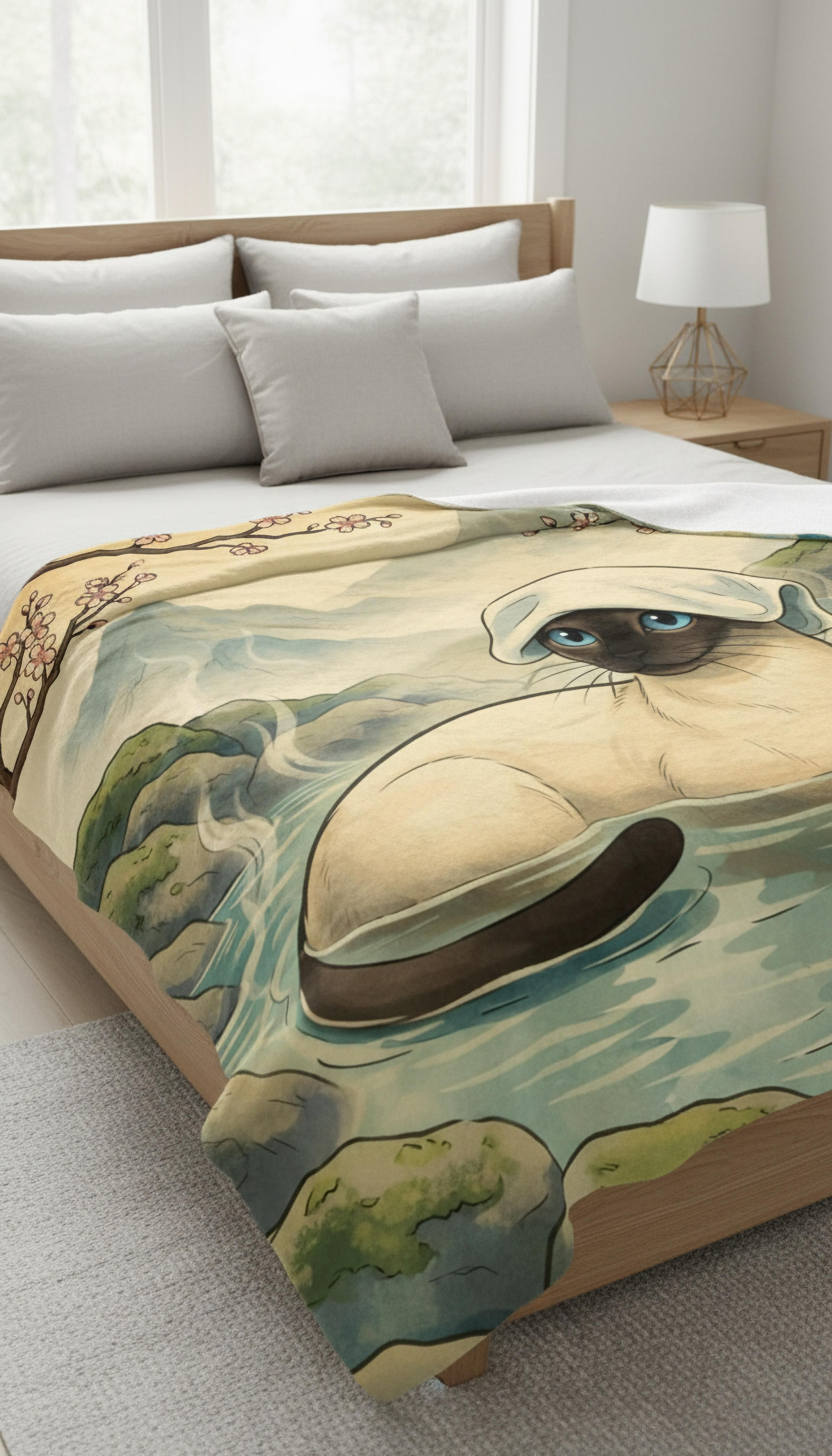 Siamese Cat Self-Care Relaxation Spa Day | Onsen Hot Spring | Ukiyo-E Japanese-Inspired Cat Art Velveteen Plush Blanket product thumbnail image Siamese Cat Self-Care Relaxation Spa Day | Onsen Hot Spring | Ukiyo-E Japanese-Inspired Cat Art Velveteen Plush Blanket product thumbnail image