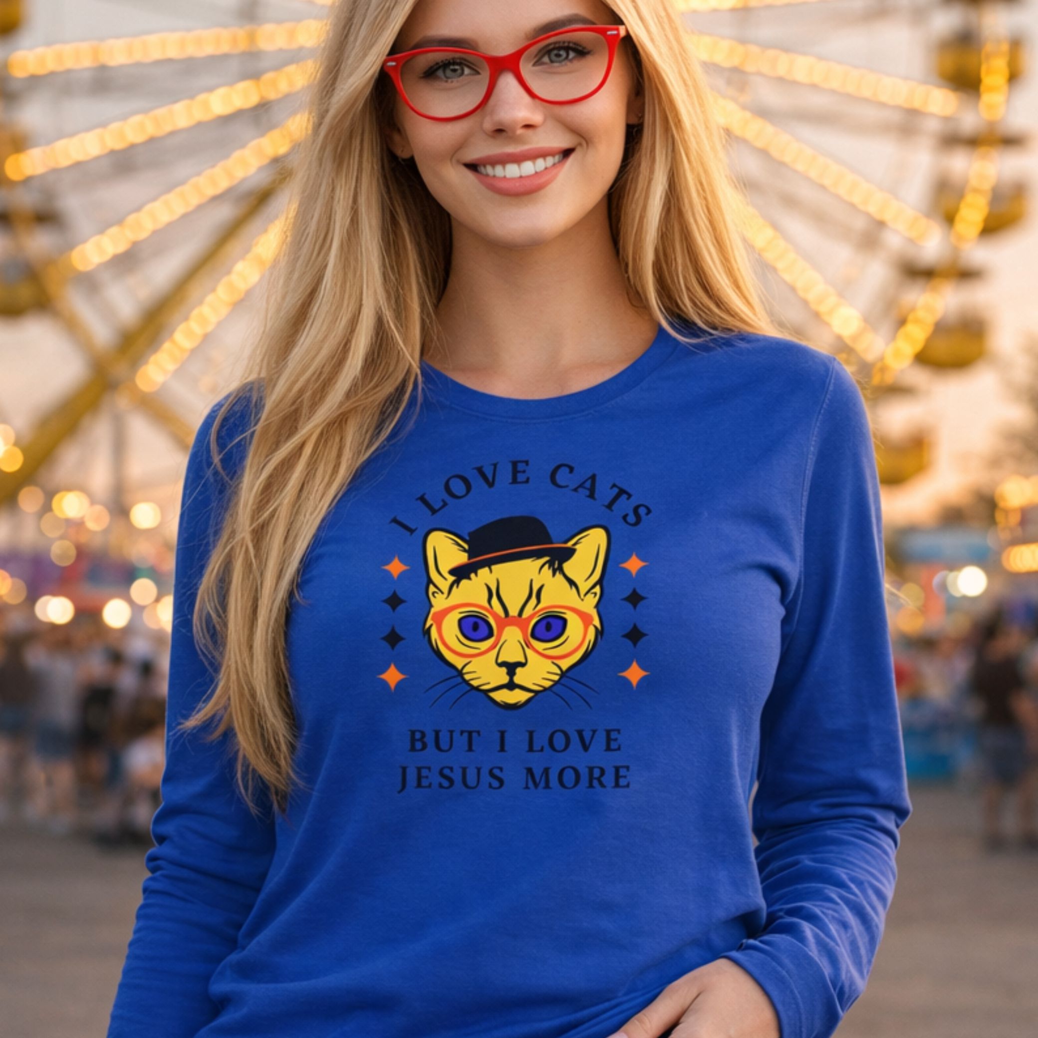 'Jesus Over Cats' Long Sleeve Tee