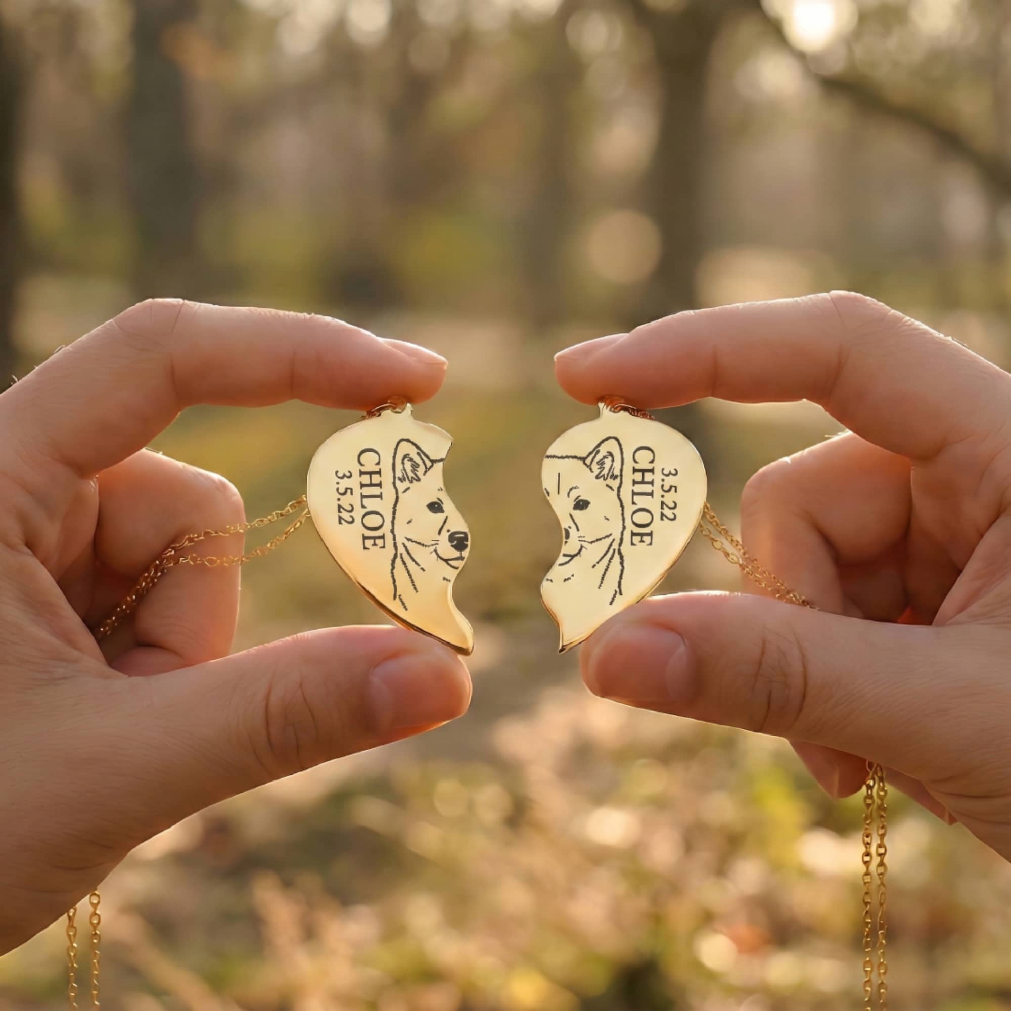 Custom Queer Couple & Pet Heart Necklace - Break-Apart Set (316L Steel) product thumbnail image Custom Queer Couple & Pet Heart Necklace - Break-Apart Set (316L Steel) product thumbnail image