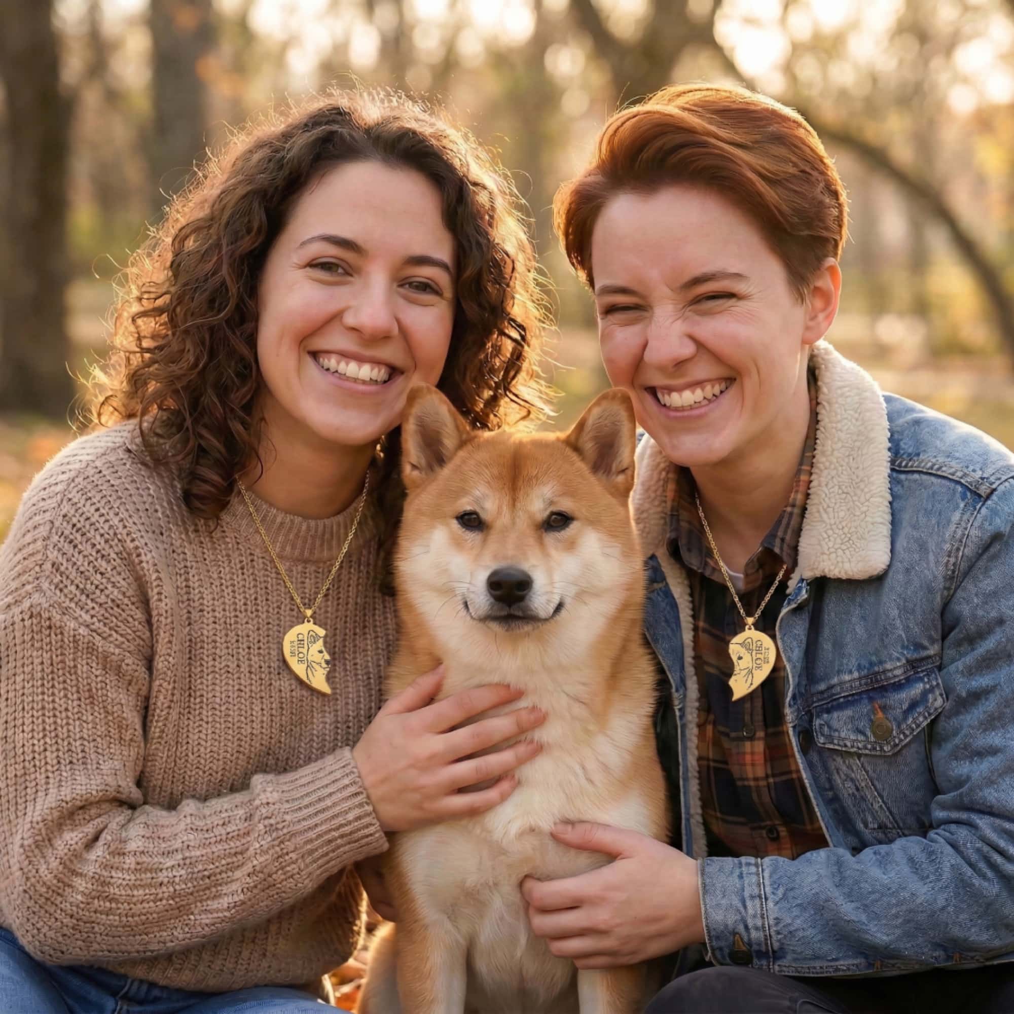 Custom Queer Couple &amp; Pet Heart Necklace - Break-Apart Set (316L Steel) product thumbnail image