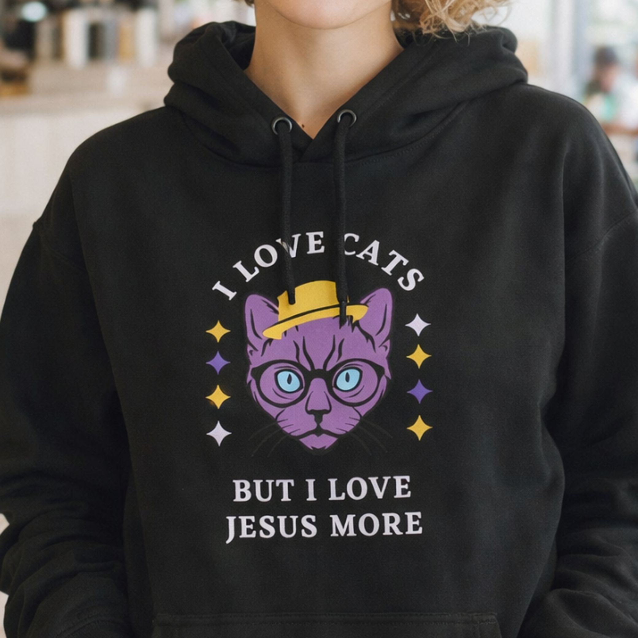 'Jesus Over Cats' Midweight Hoodie product thumbnail image 'Jesus Over Cats' Midweight Hoodie product thumbnail image