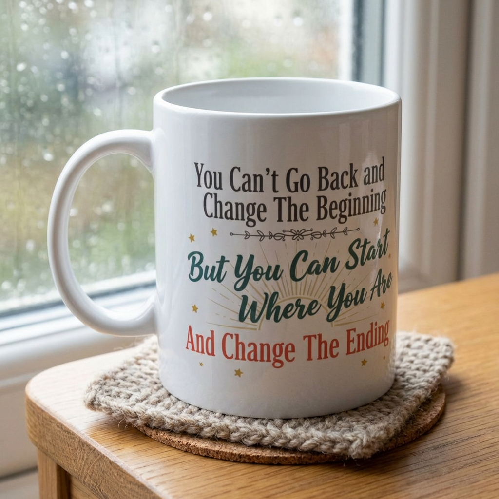 Inspirational Quote Ceramic Mug — “You Can’t Change the Past” Motivational Coffee Cup (11oz/15oz) product thumbnail image