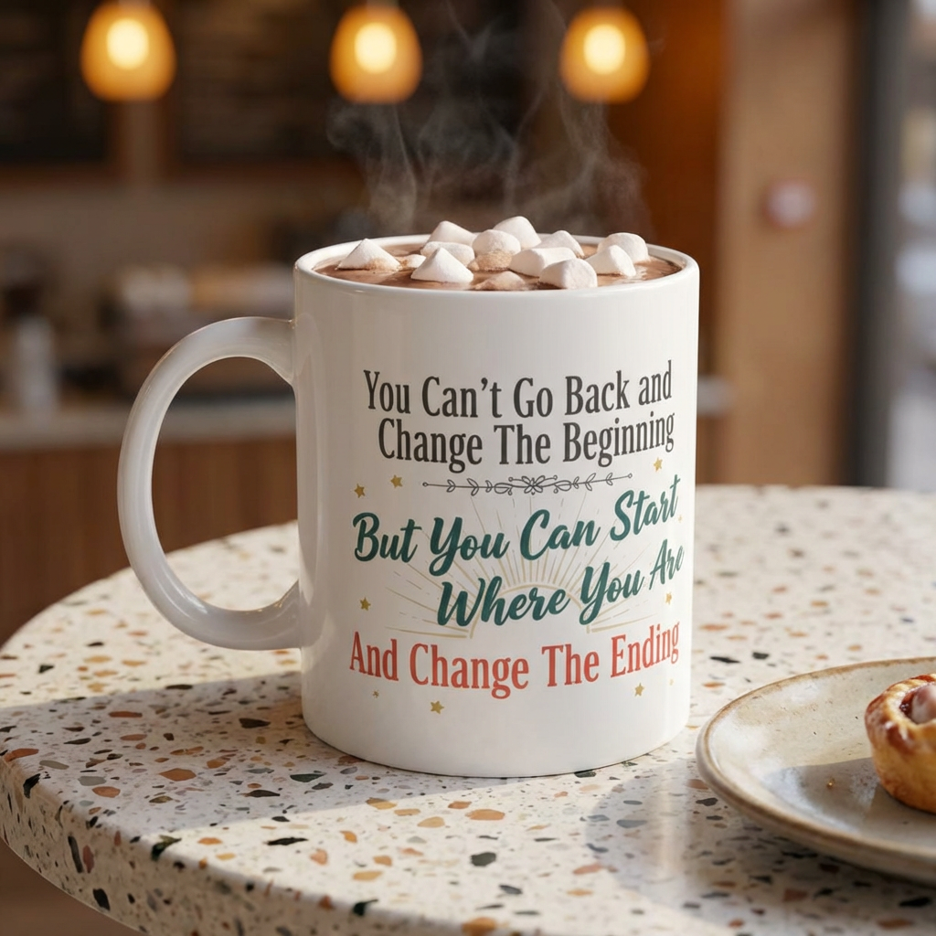 Inspirational Quote Ceramic Mug — “You Can’t Change the Past” Motivational Coffee Cup (11oz/15oz) product thumbnail image