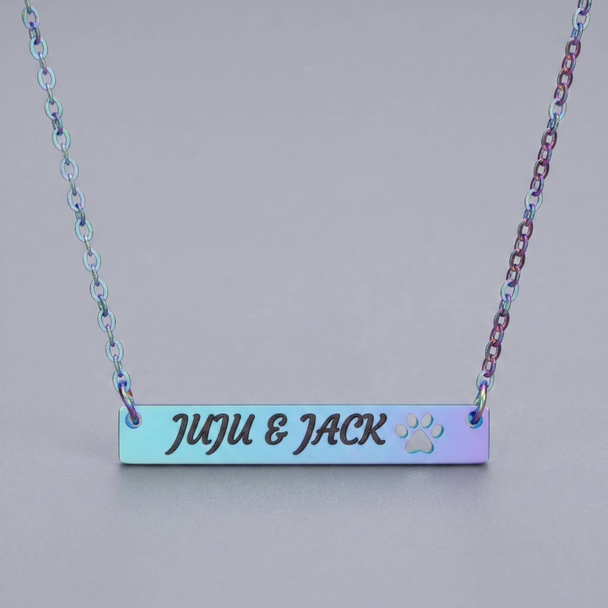 Custom Name Paw Bar Necklace - Rainbow &amp; Gold Queer Pet Mom Gift product thumbnail image