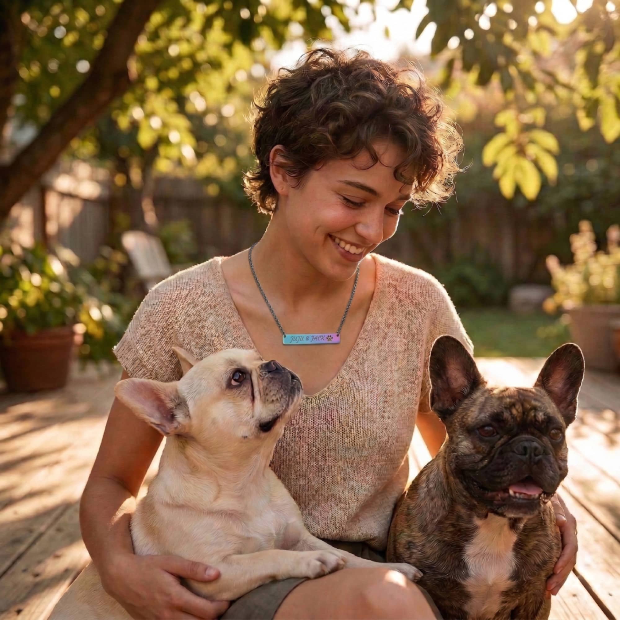 Custom Name Paw Bar Necklace - Rainbow &amp; Gold Queer Pet Mom Gift product thumbnail image