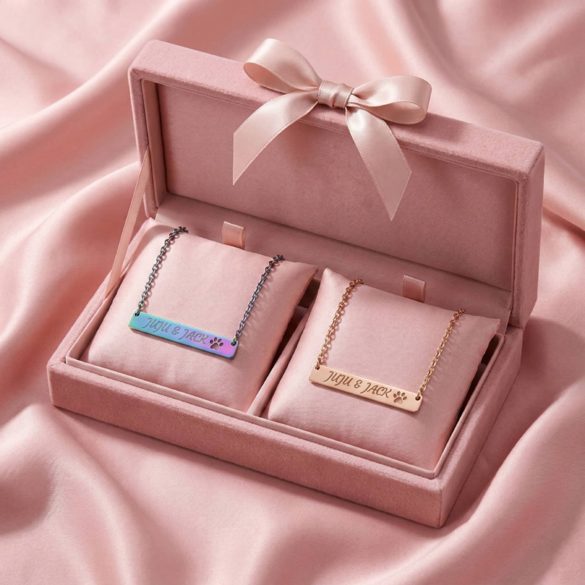 Custom Name Paw Bar Necklace - Rainbow &amp; Gold Queer Pet Mom Gift