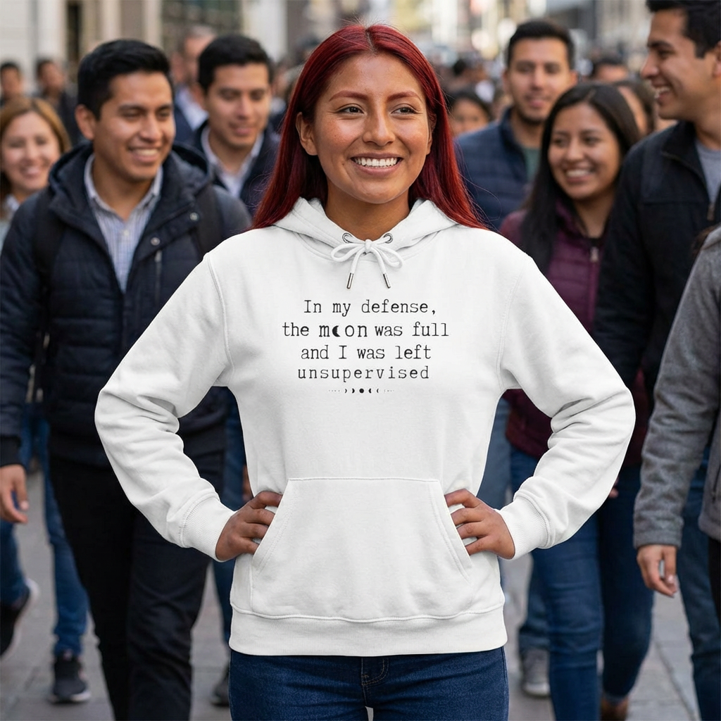 Moon Child Hoodie - 'In My Defense, the Moon Was Full' product thumbnail image Moon Child Hoodie - 'In My Defense, the Moon Was Full' product thumbnail image