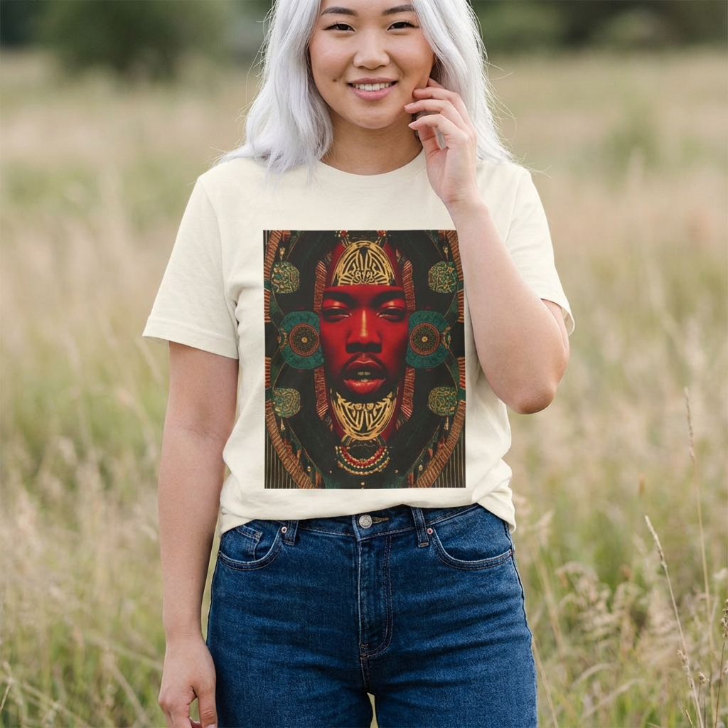Tribal Red Mask Art T-Shirt — African-Inspired Graphic Tee product thumbnail image