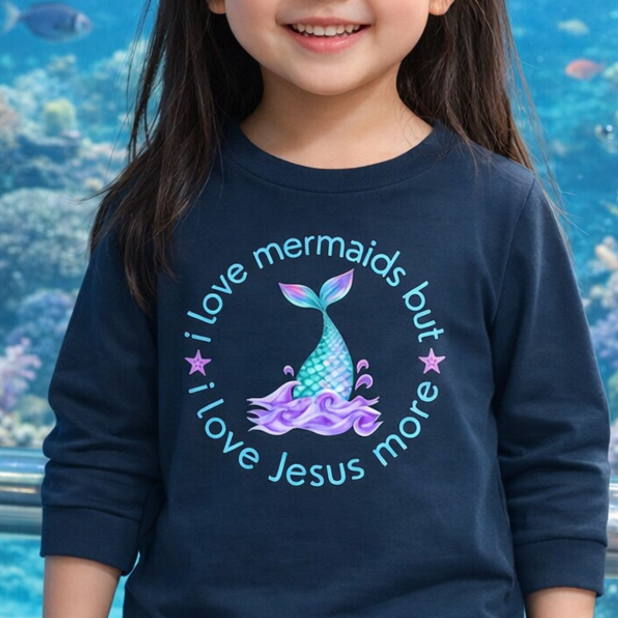 'Jesus Over Mermaids' Toddler Long Sleeve Tee