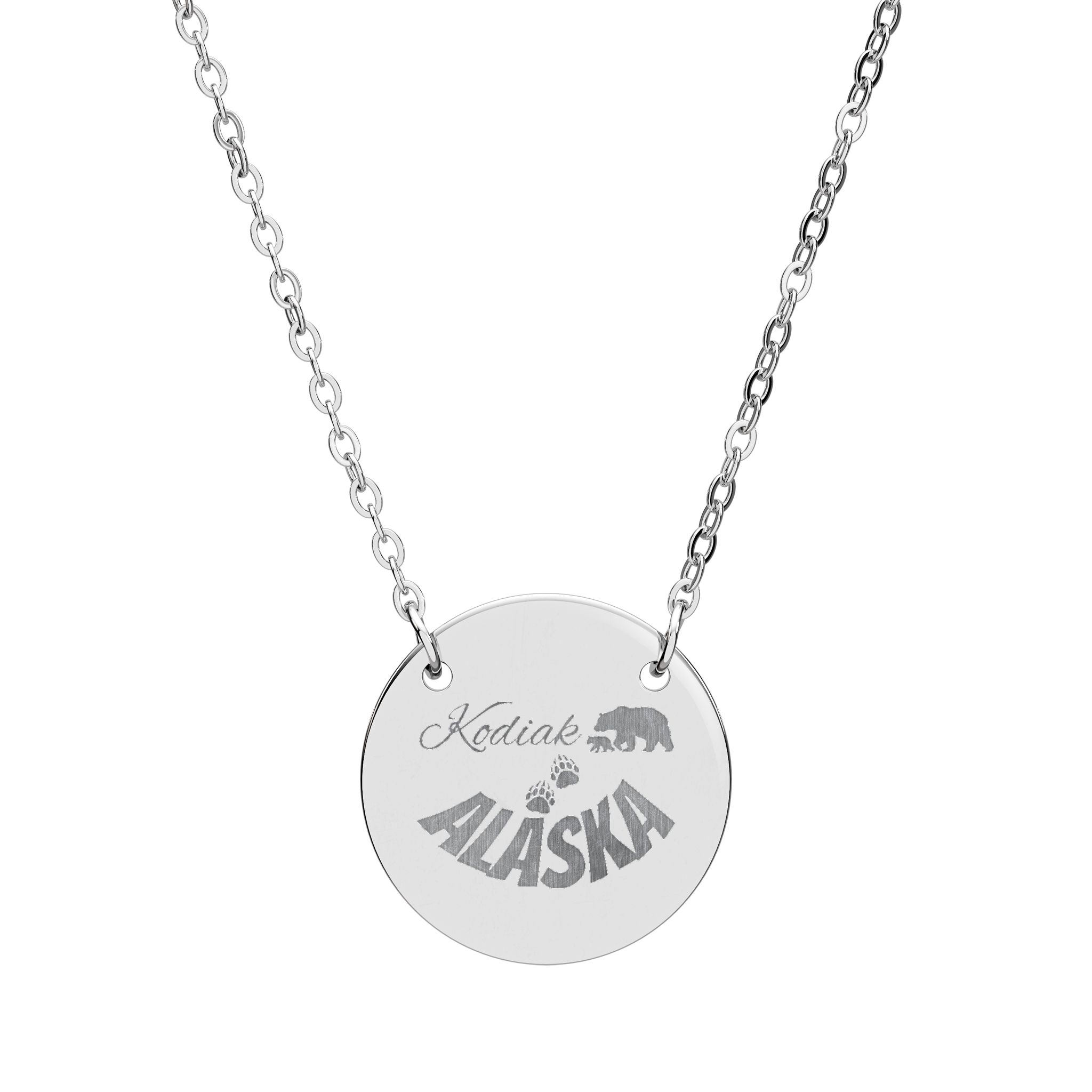 Kodiak, Alaska Engraved Tiny Necklace with Bear Five color options  product thumbnail image