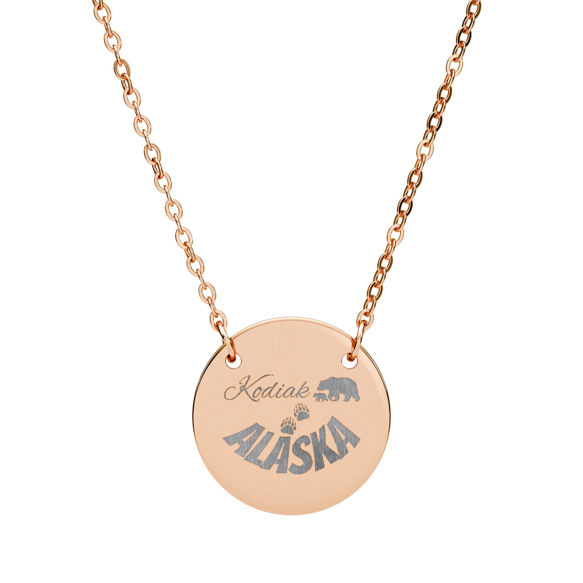 Kodiak, Alaska Engraved Tiny Necklace with Bear Five color options  product thumbnail image