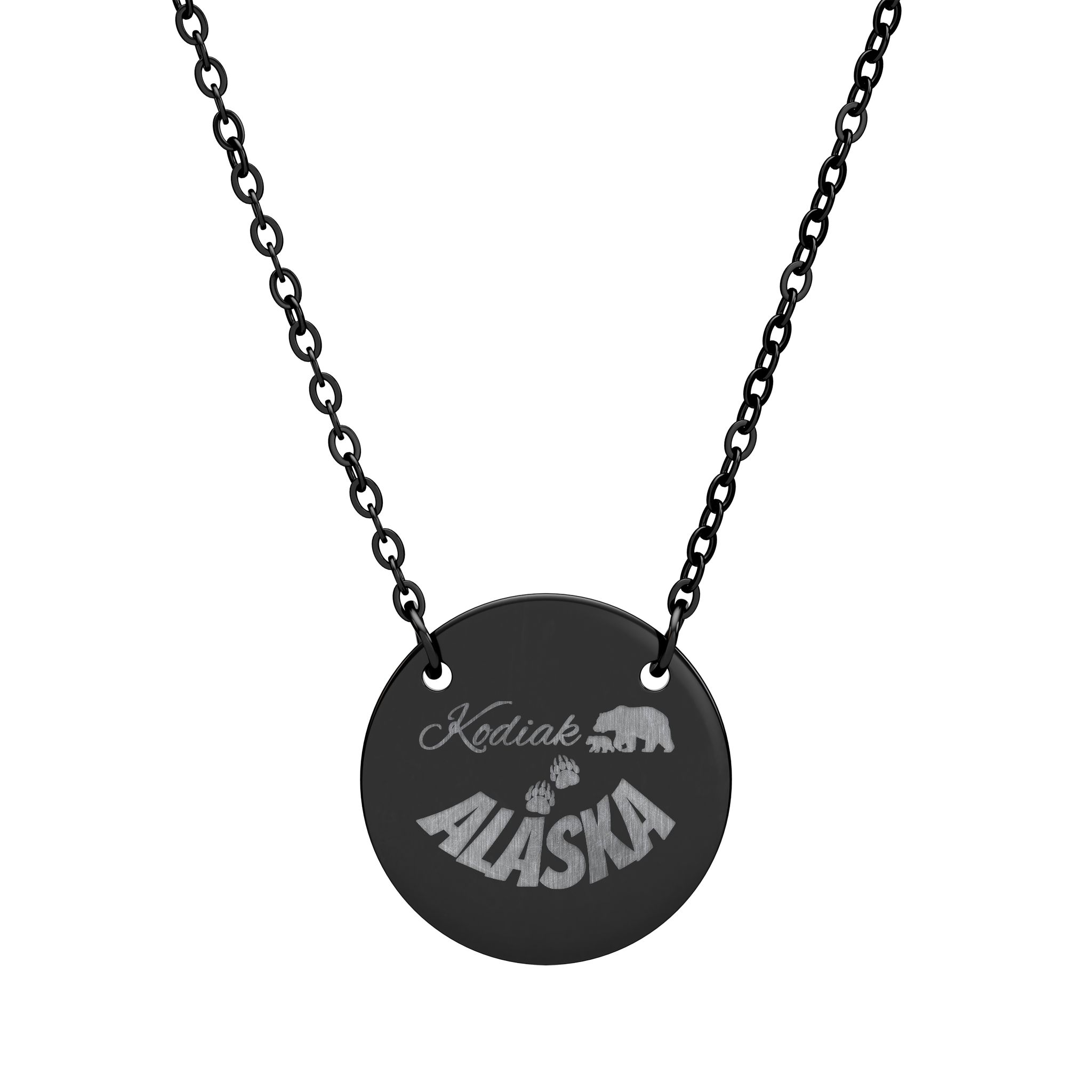 Kodiak, Alaska Engraved Tiny Necklace with Bear Five color options product thumbnail image Kodiak, Alaska Engraved Tiny Necklace with Bear Five color options product thumbnail image