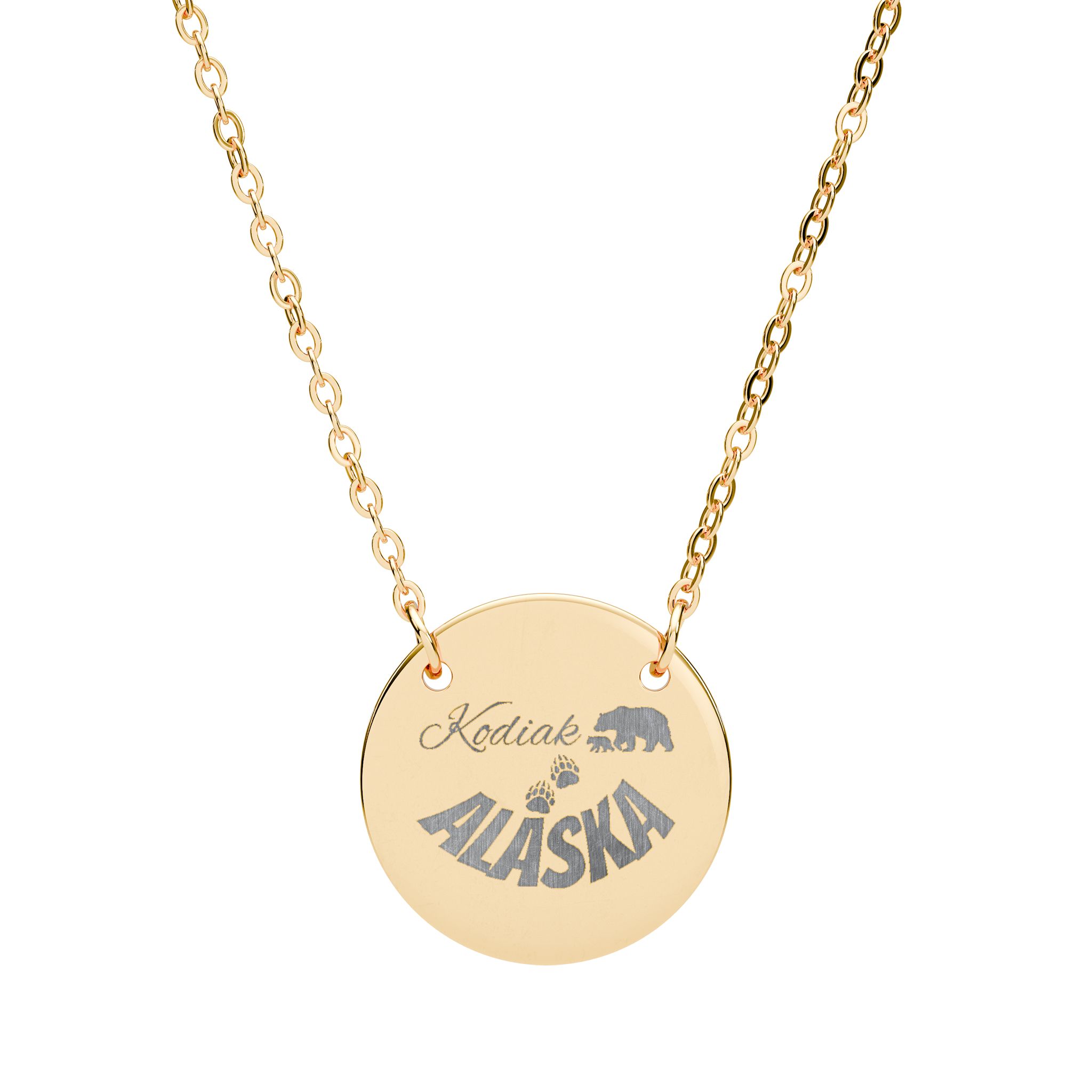 Kodiak, Alaska Engraved Tiny Necklace with Bear Five color options  product thumbnail image