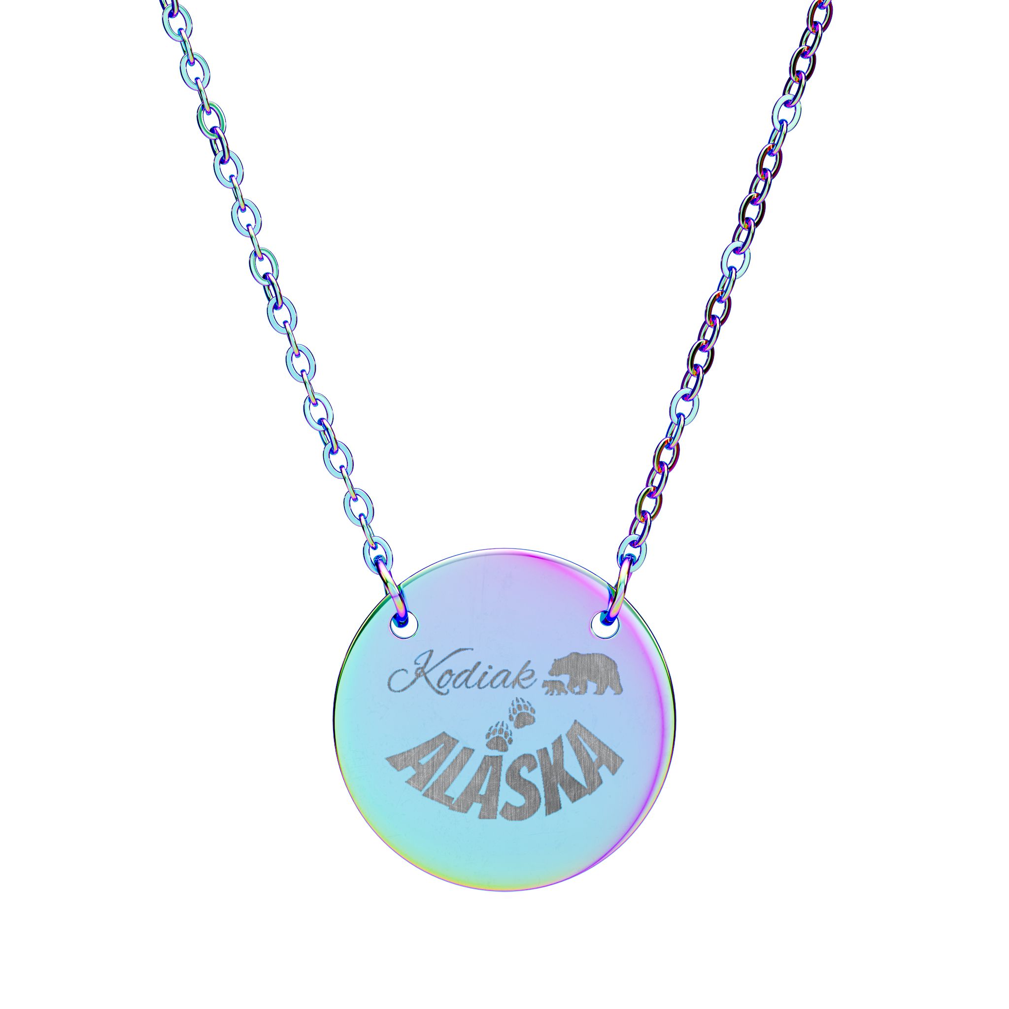 Kodiak, Alaska Engraved Tiny Necklace with Bear Five color options  product thumbnail image