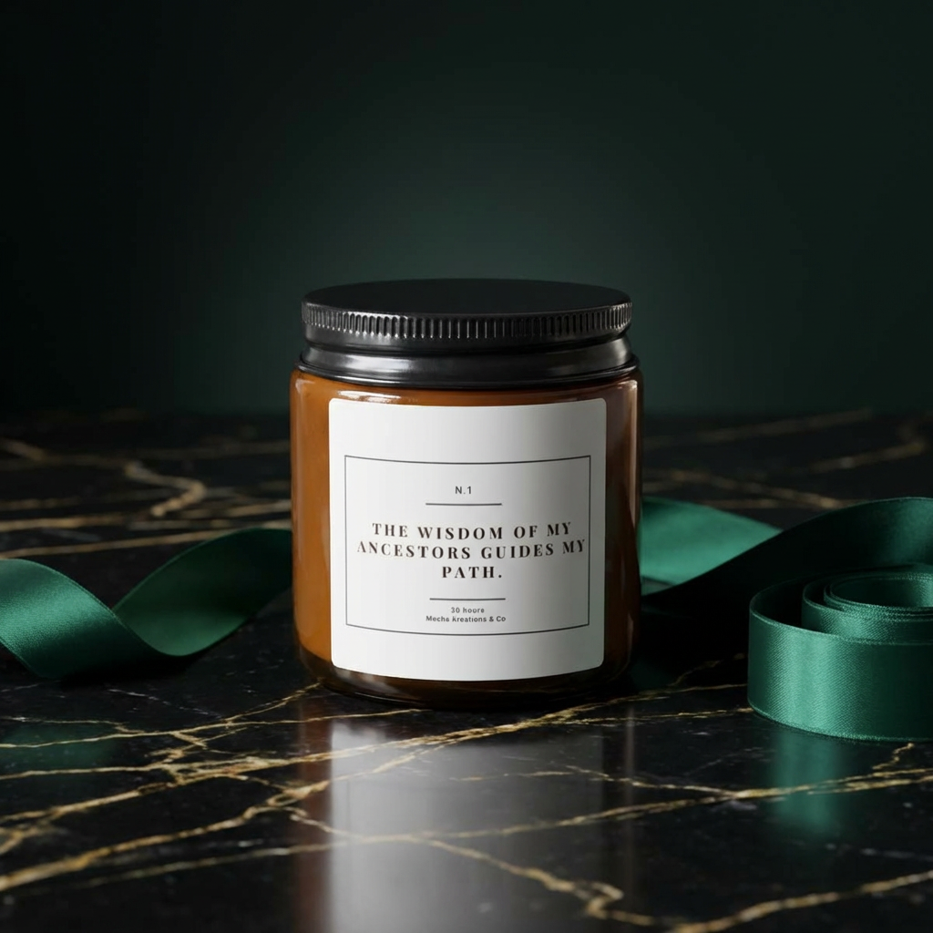 Scented Soy Candle — "The Wisdom of My Ancestors Guides My Path" Amber Jar