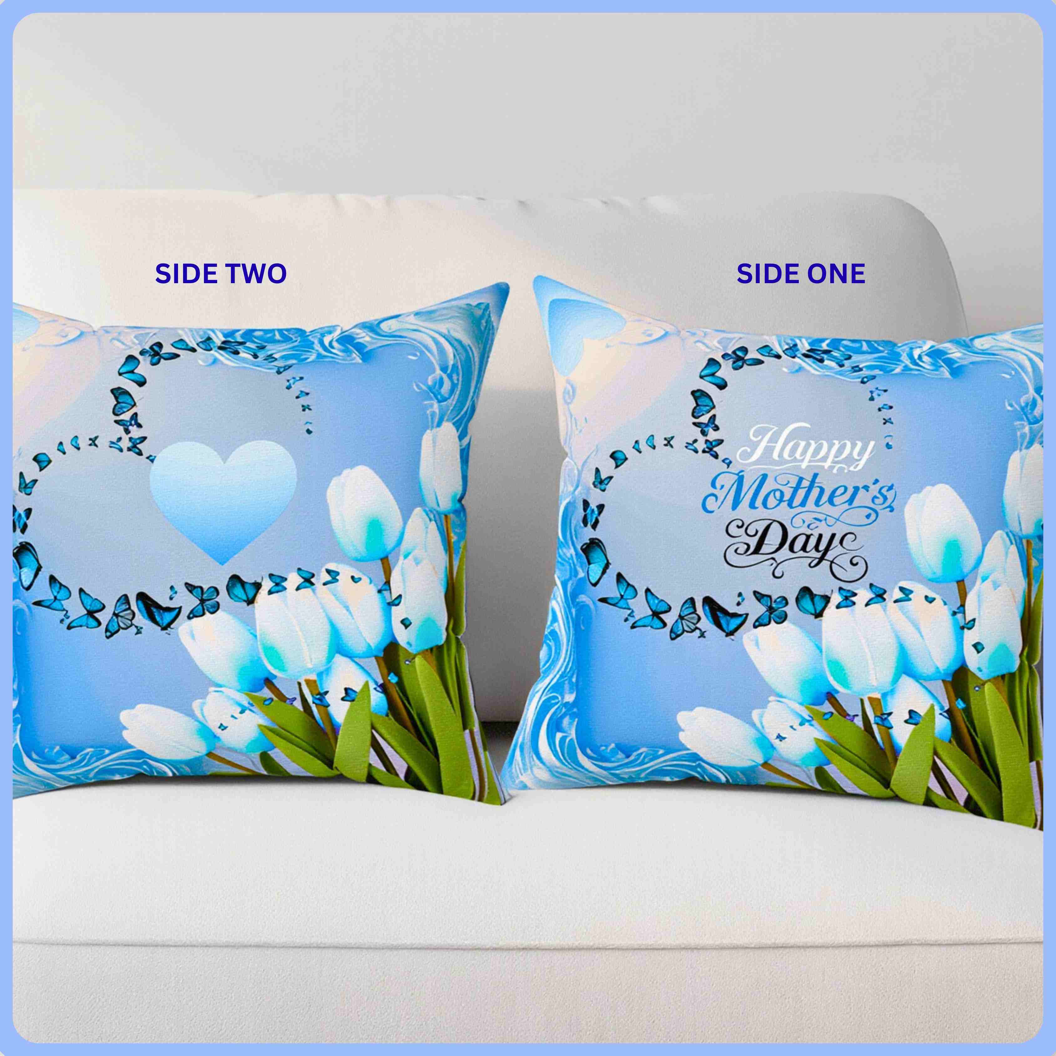 Happy Mother's Day tulips Pillow | Mother's Day decor, blue floral square couch cushion product thumbnail image Happy Mother's Day tulips Pillow | Mother's Day decor, blue floral square couch cushion product thumbnail image