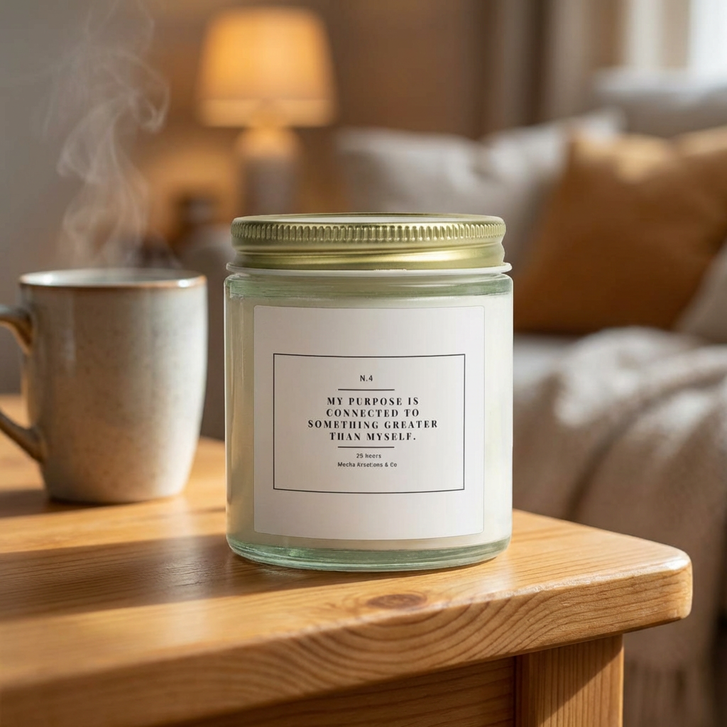 My purpose is connected to something greater than myself. Coconut Apricot Scented Candle — 4oz/9oz Soy Blend Jar (Inspirational Label)