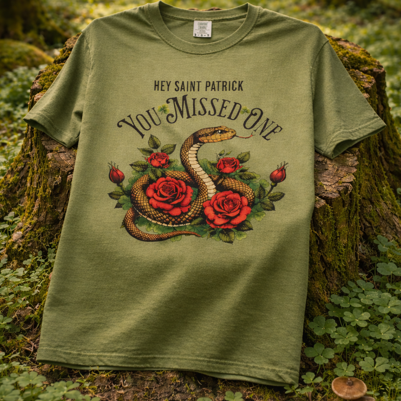 Saint Patrick "You Missed One" T-Shirt — Rose &amp; Snake Irish Satire Tee product thumbnail image